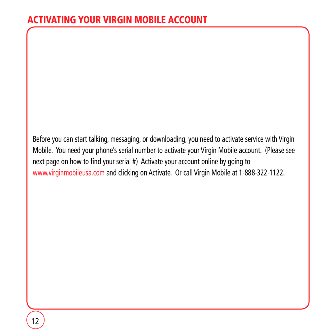 Kyocera VM1450 manual Activating Your Virgin Mobile Account 