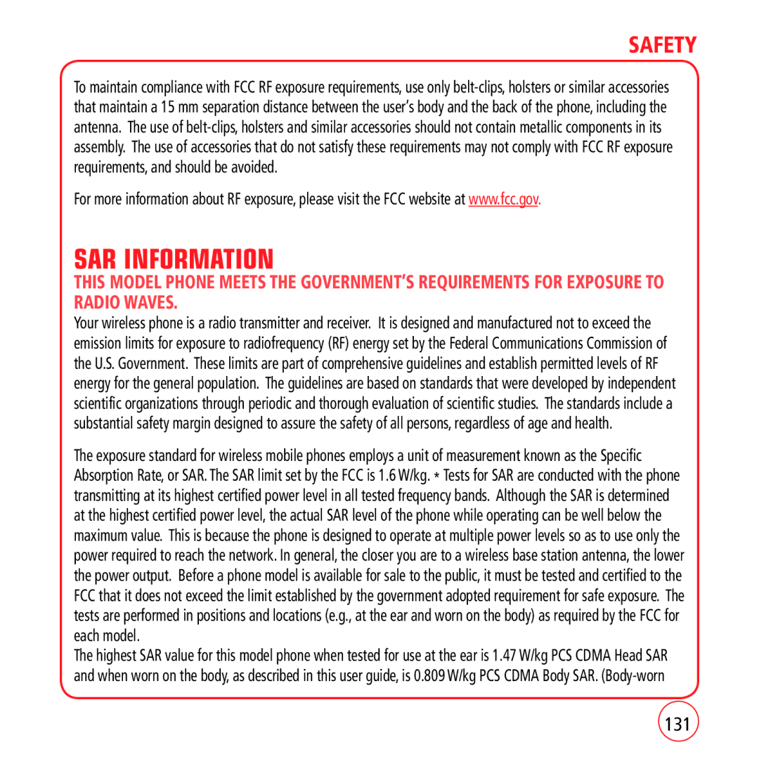 Kyocera VM1450 manual SAR Information, 131 