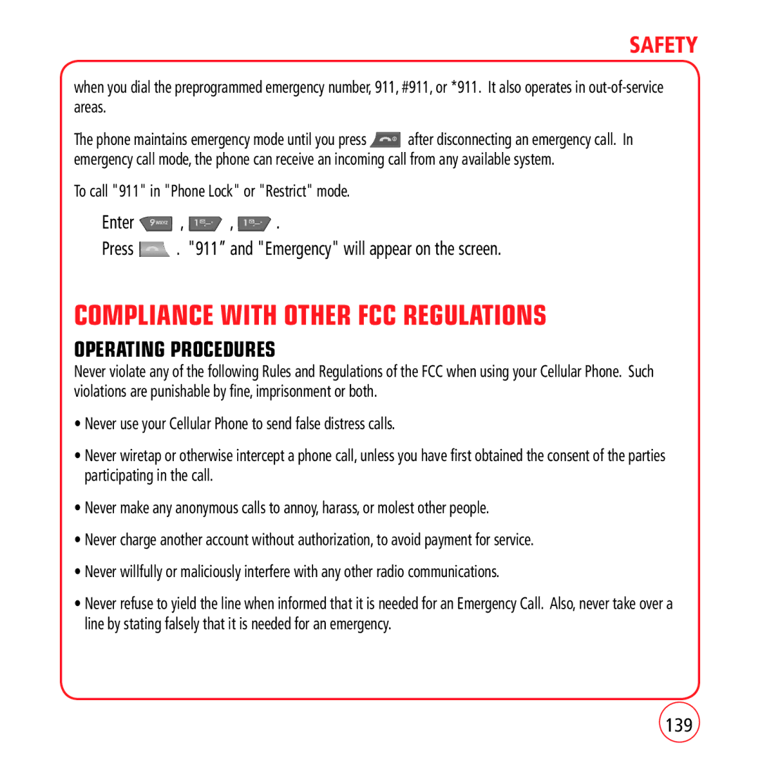 Kyocera VM1450 manual Compliance with Other FCC Regulations, Operating Procedures, 139 