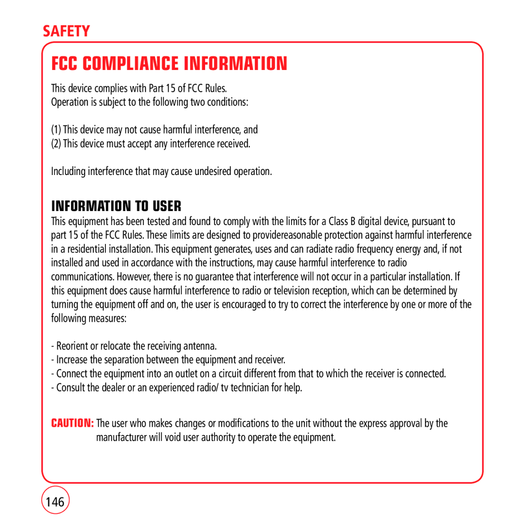 Kyocera VM1450 manual FCC Compliance Information, Information to User, 146 