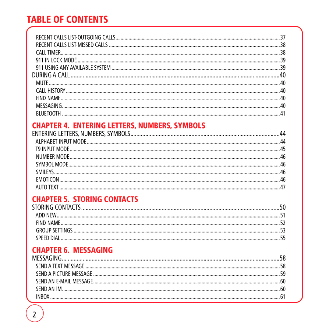 Kyocera VM1450 manual Table of Contents 