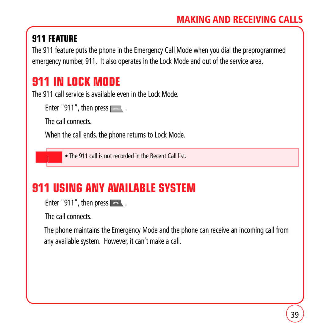 Kyocera VM1450 manual Lock Mode, Using ANY Available System, Feature, Enter 911, then press Call connects 