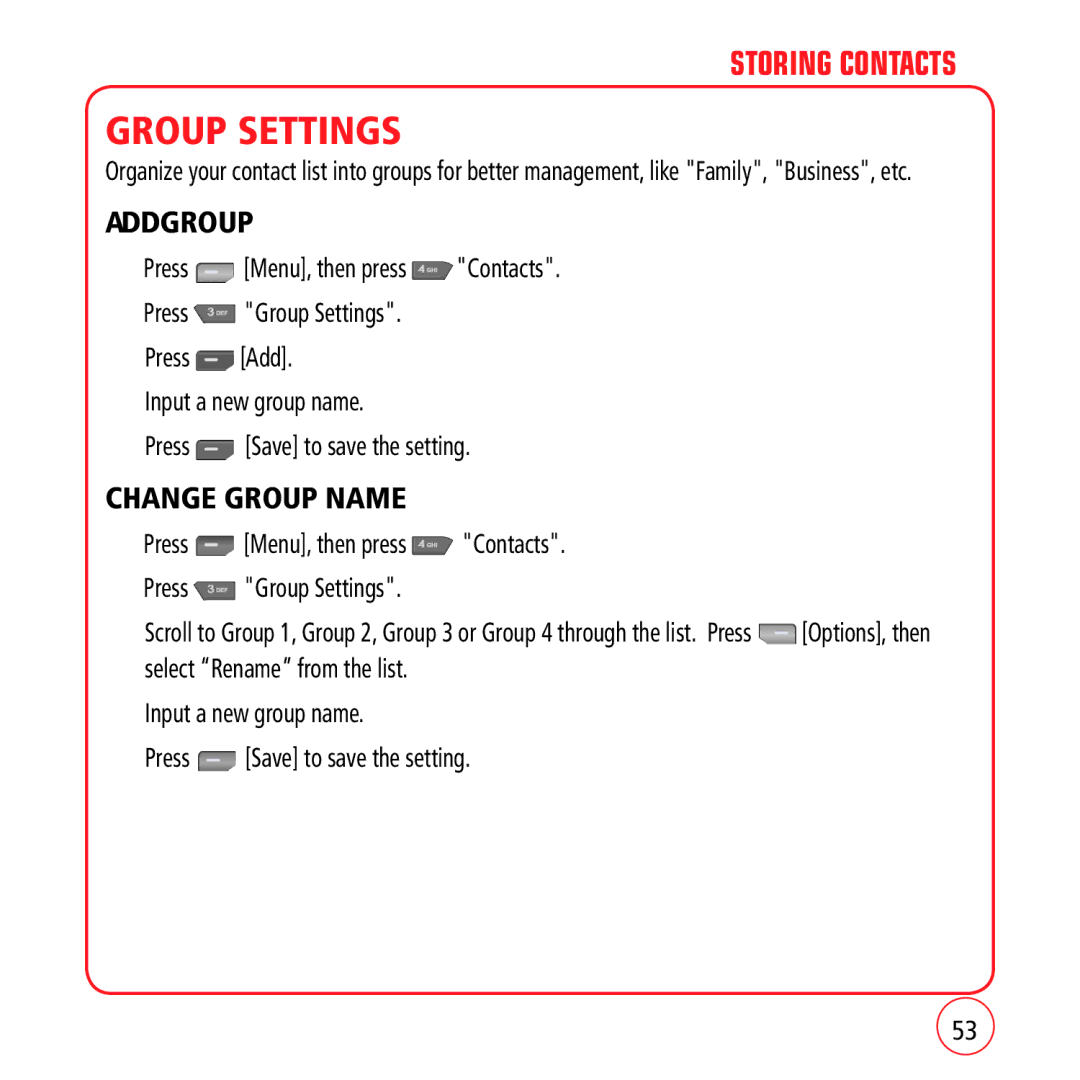 Kyocera VM1450 manual Group Settings, ADD Group, Change Group Name 