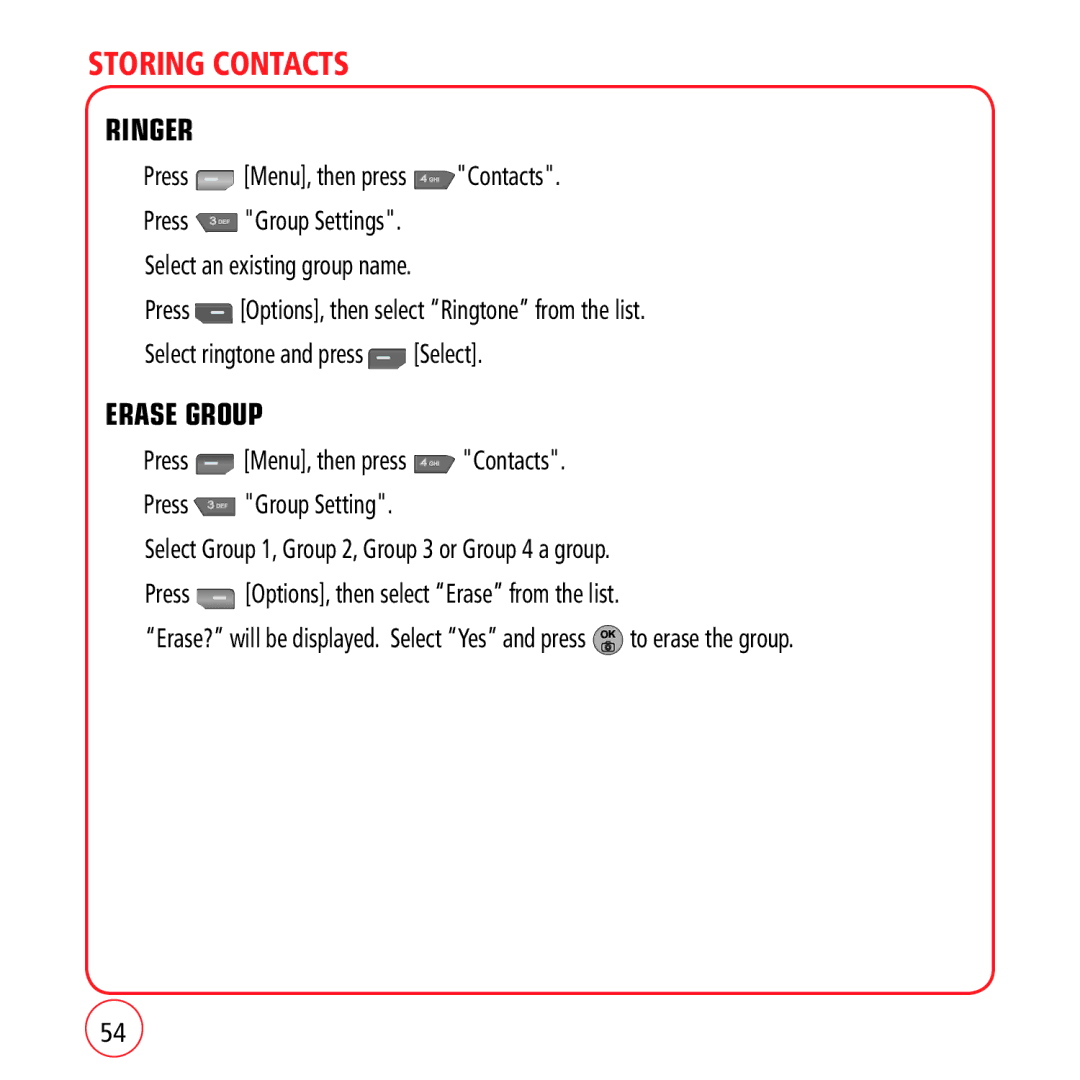 Kyocera VM1450 manual Ringer, Erase Group 