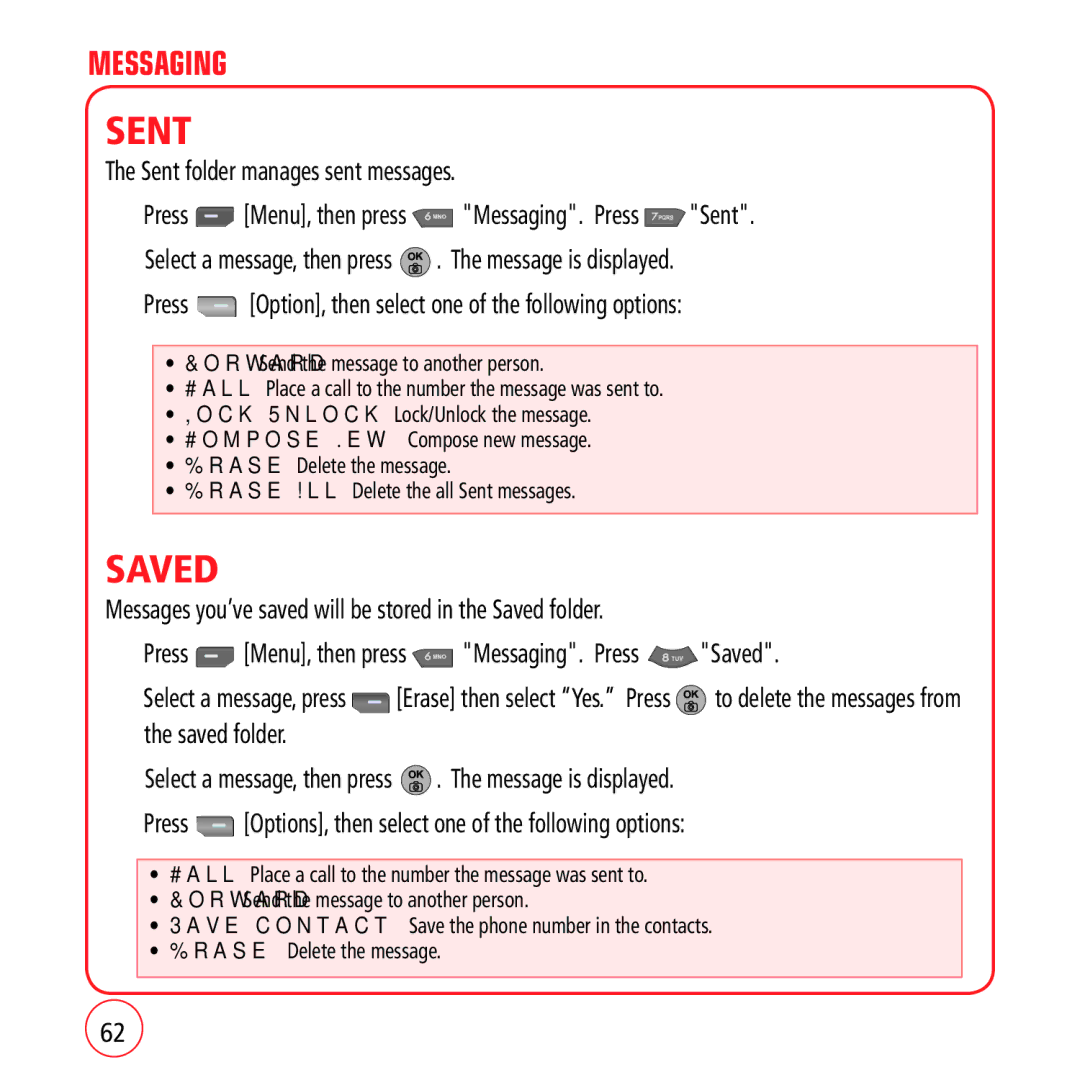 Kyocera VM1450 manual Sent, Saved 