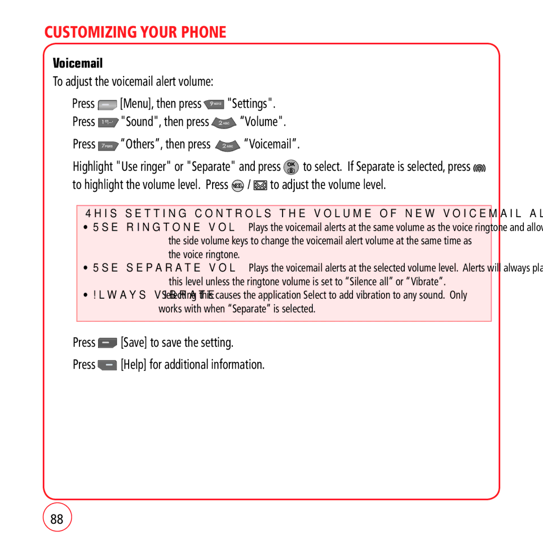 Kyocera VM1450 manual Voicemail, This setting controls the volume of new voicemail alerts 