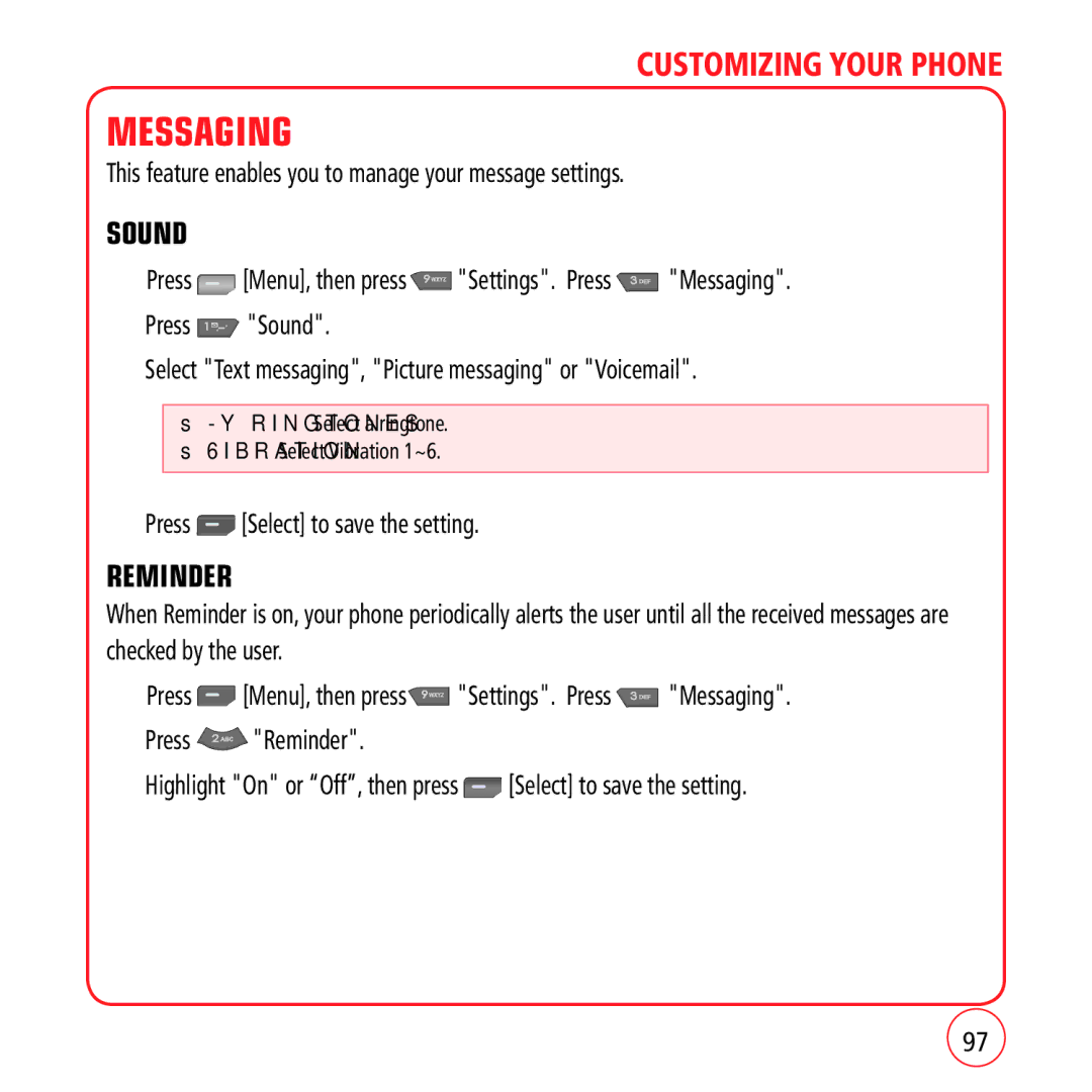 Kyocera VM1450 manual Messaging, This feature enables you to manage your message settings 