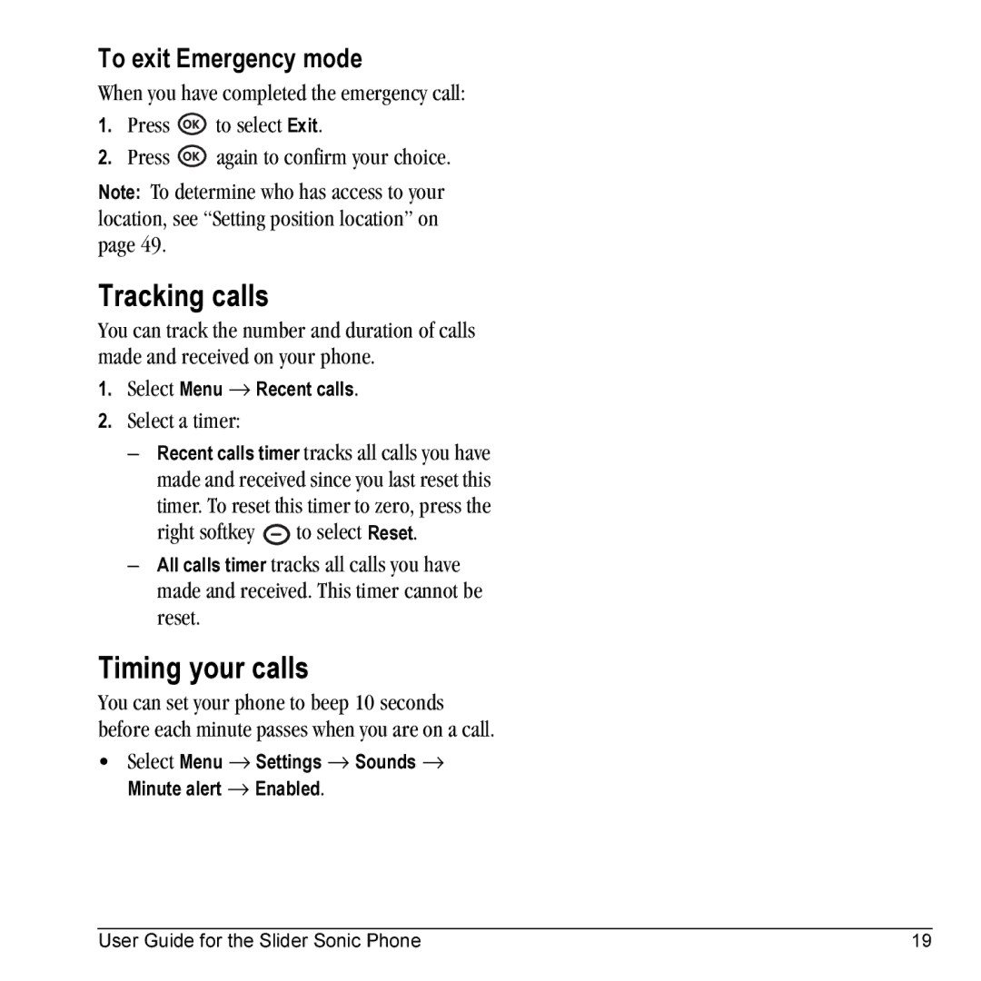 Kyocera VMKX5C manual Tracking calls, Timing your calls, To exit Emergency mode, Select a timer 