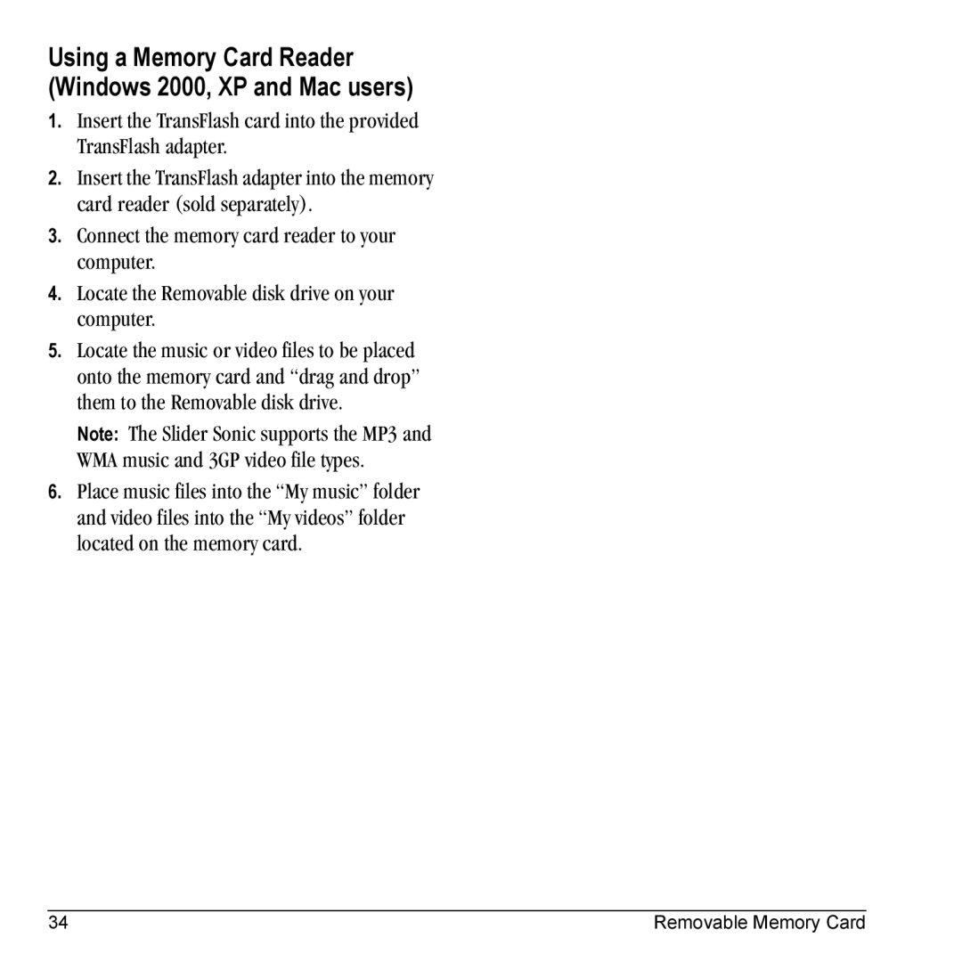 Kyocera VMKX5C manual Using a Memory Card Reader Windows 2000, XP and Mac users 