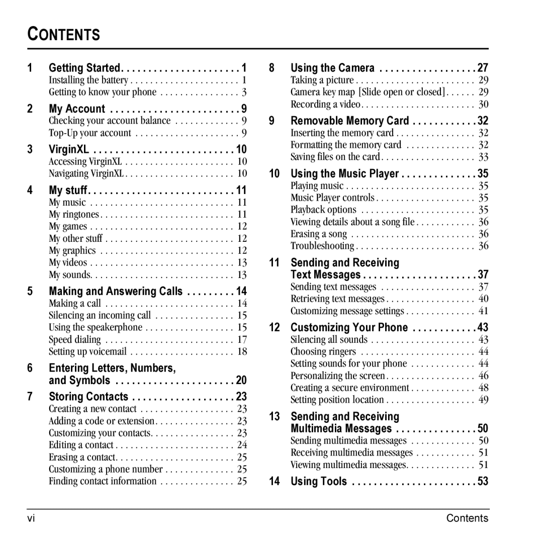 Kyocera VMKX5C manual Contents 