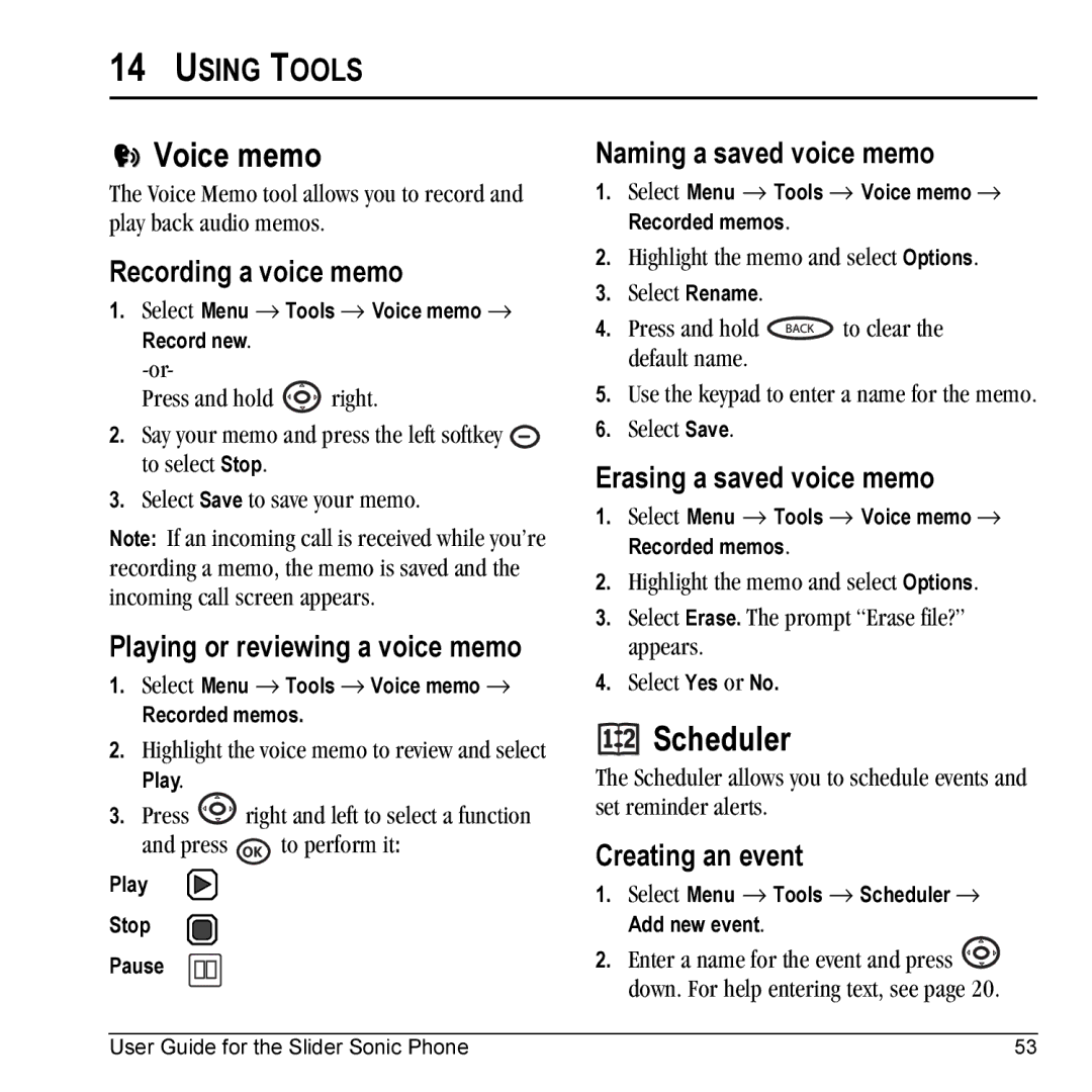 Kyocera VMKX5C manual Voice memo, Scheduler, Using Tools 