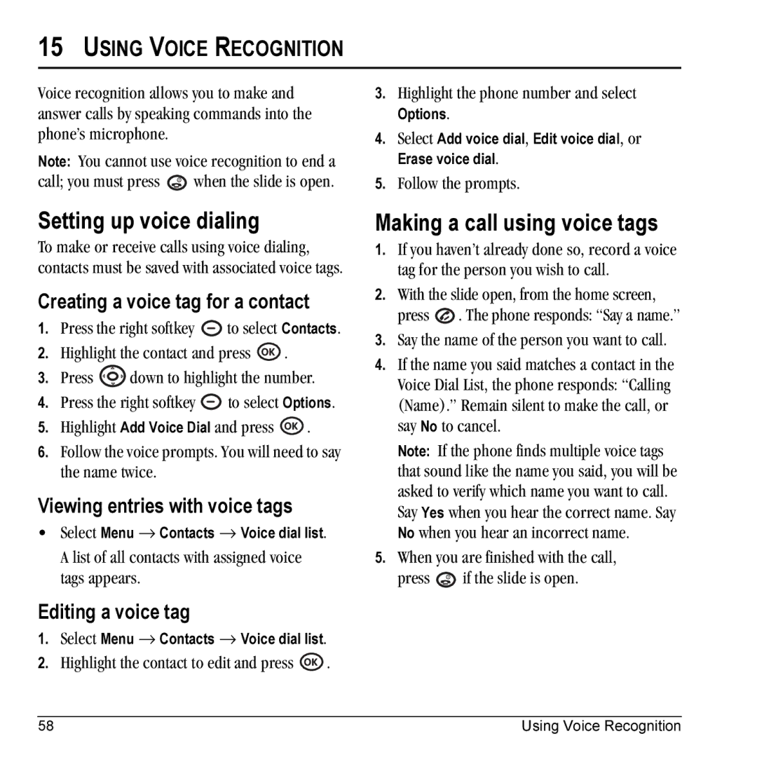 Kyocera VMKX5C manual Setting up voice dialing, Making a call using voice tags, Using Voice Recognition 