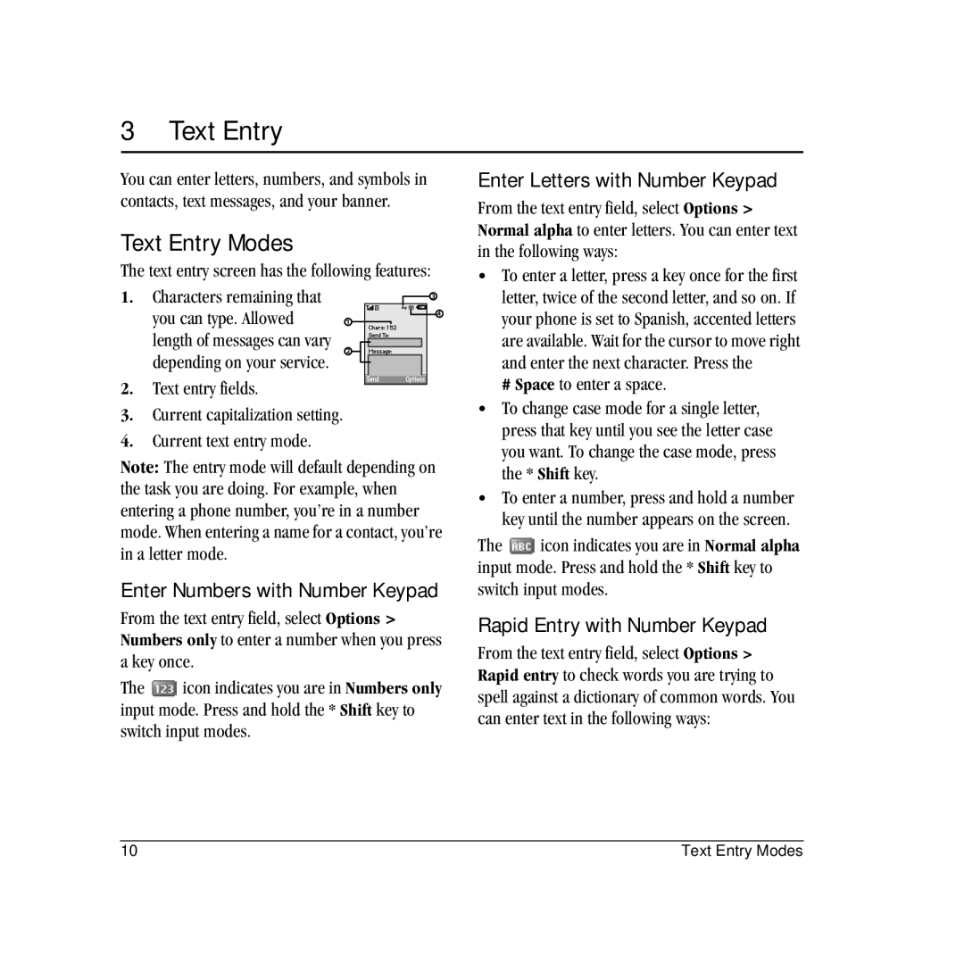 Kyocera VMS130 manual Text Entry Modes, Enter Numbers with Number Keypad, Enter Letters with Number Keypad 