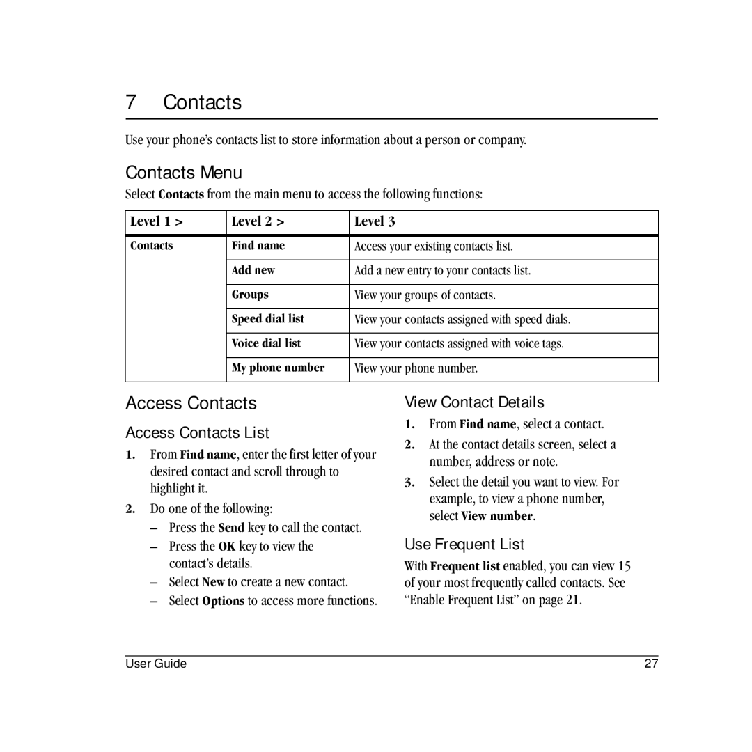 Kyocera VMS130 manual Contacts Menu, Access Contacts 