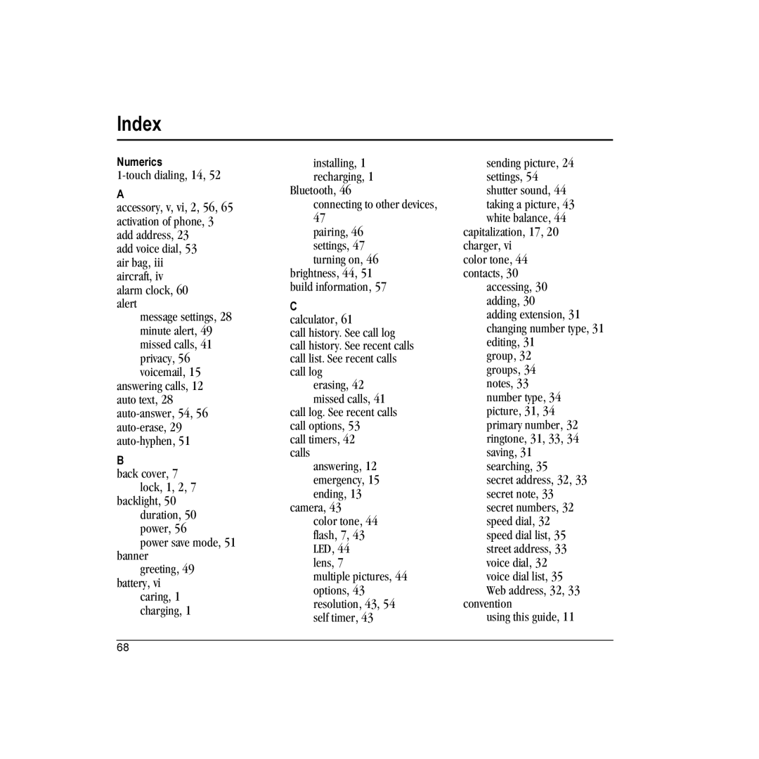 Kyocera Wild Card manual Index 