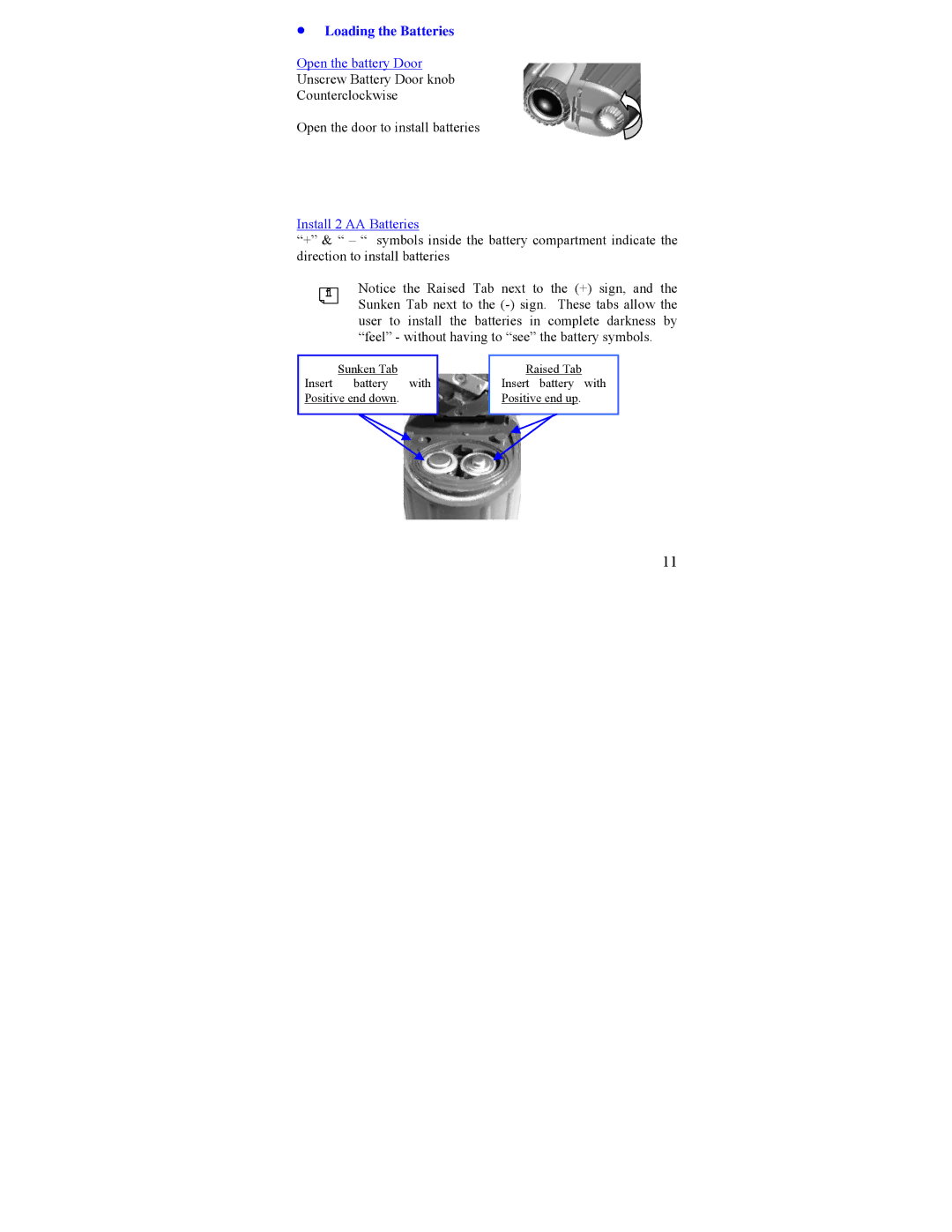 L-3 Communications X200xp manual Loading the Batteries, Open the battery Door, Install 2 AA Batteries 