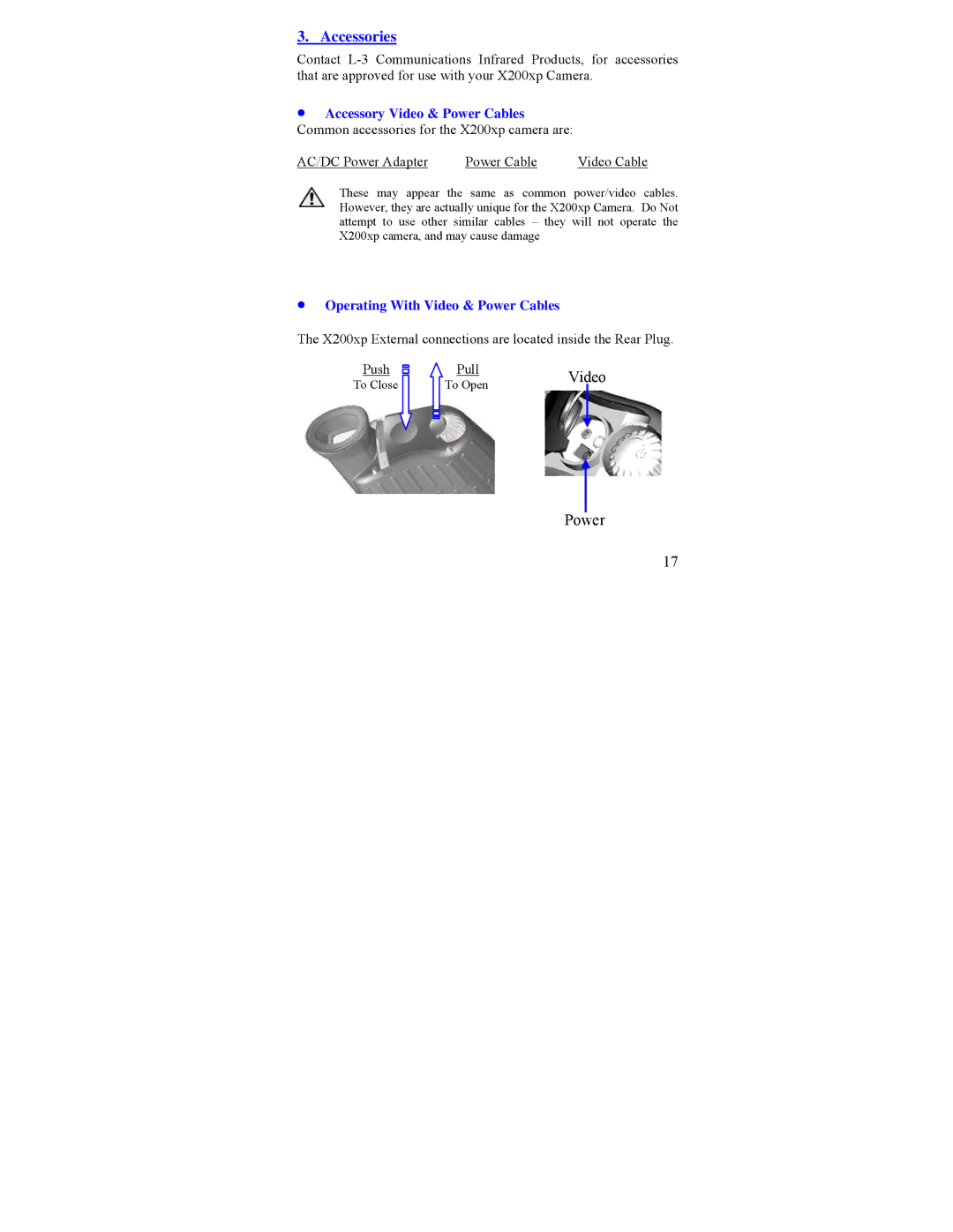 L-3 Communications X200xp manual Accessories, Operating With Video & Power Cables 