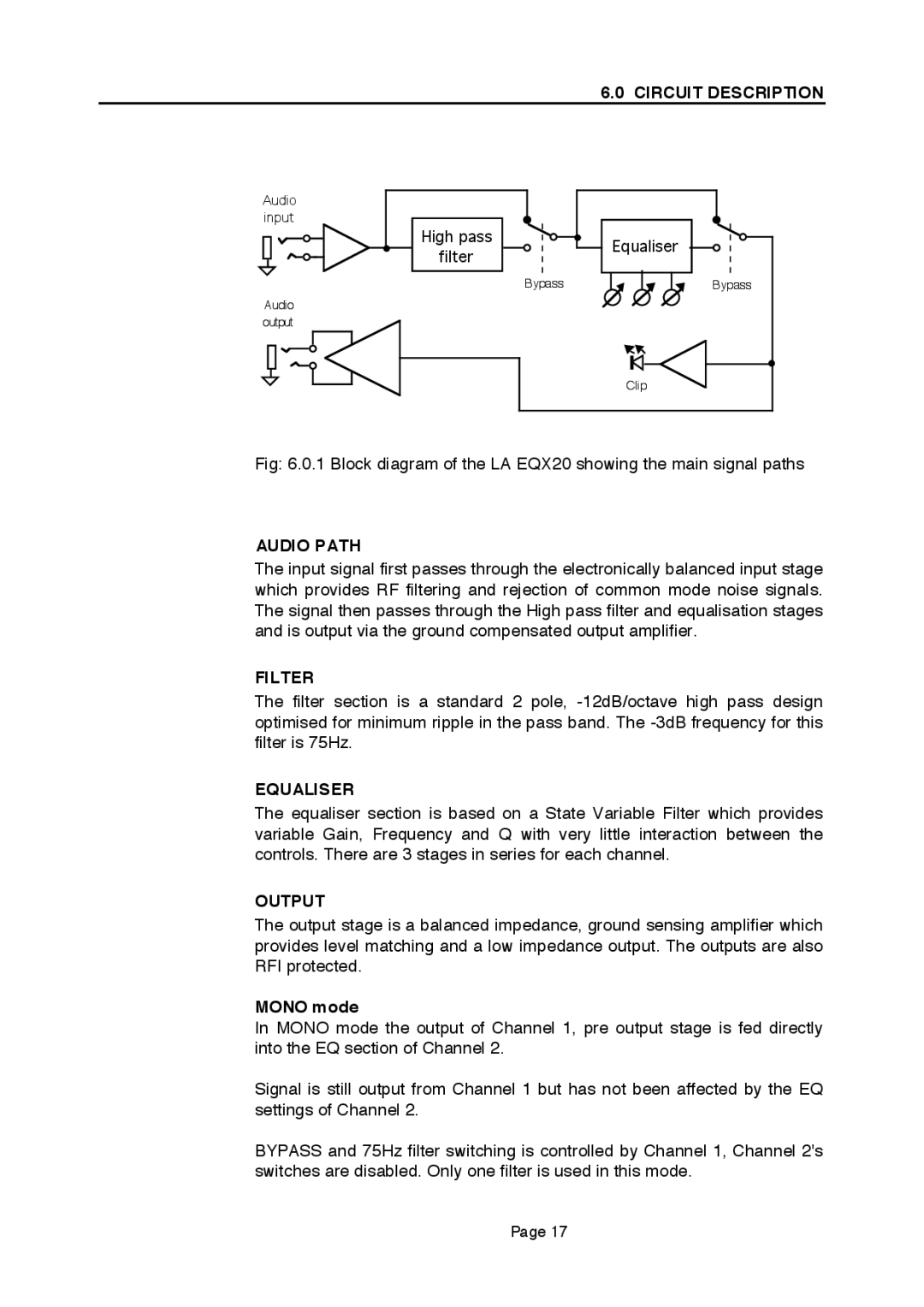 LA Audio Electronic EQX20 operation manual Circuit Description, Audio Path, Filter, Equaliser, Output 