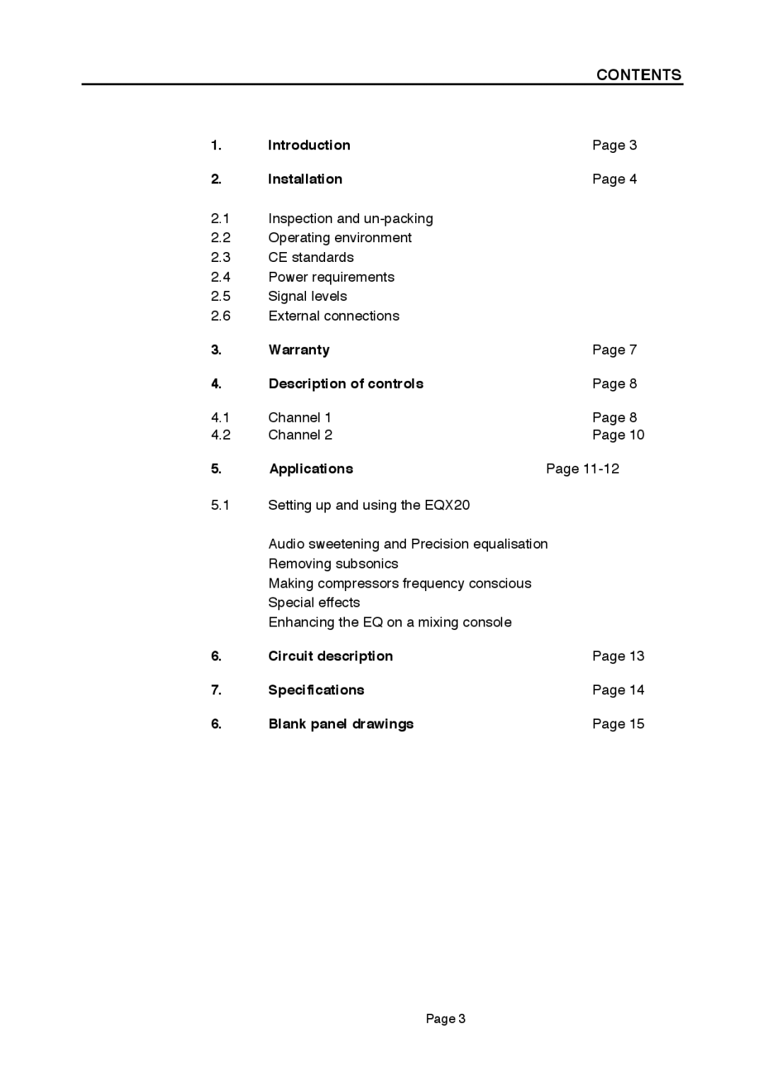 LA Audio Electronic EQX20 operation manual Contents 