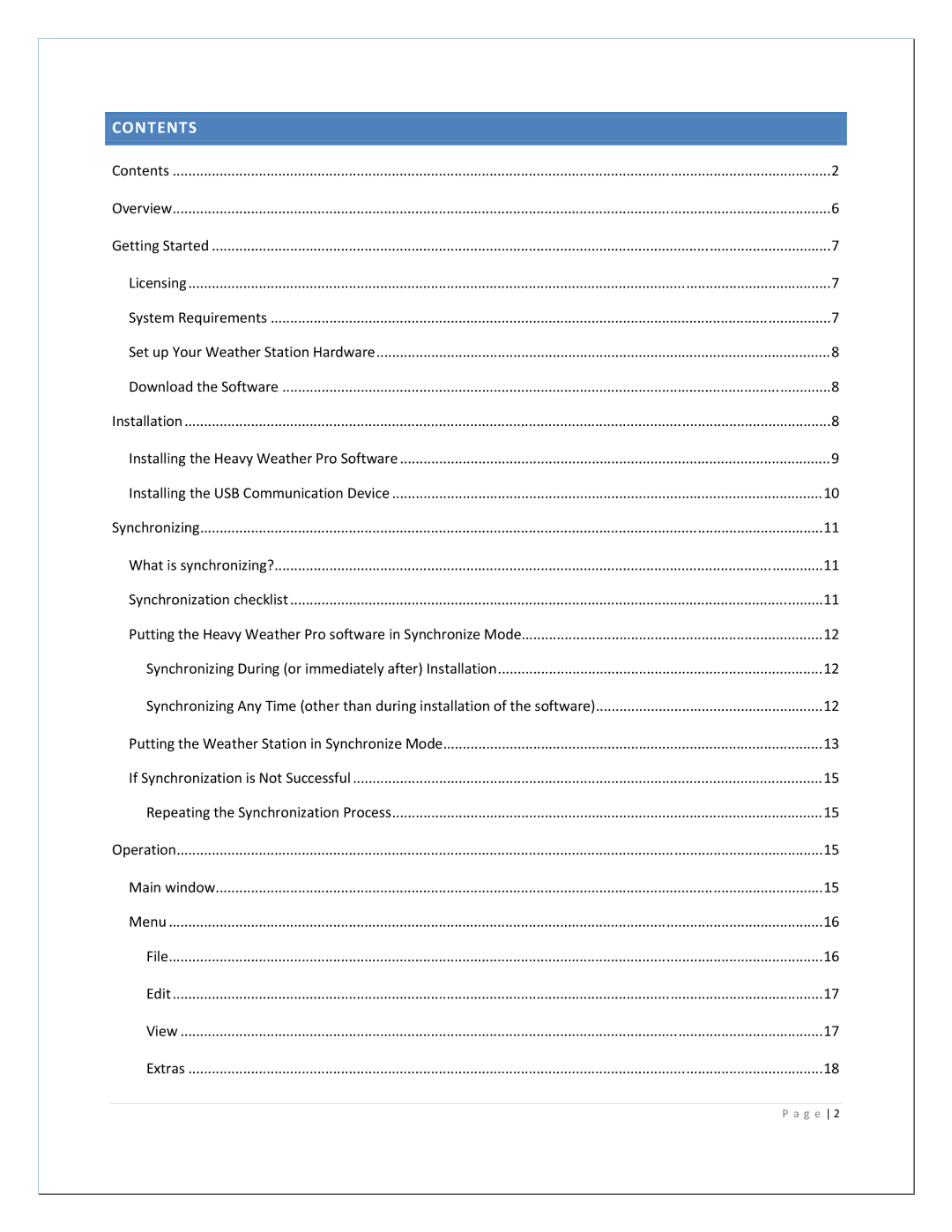 La Crosse Technology 2800 manual Contents 