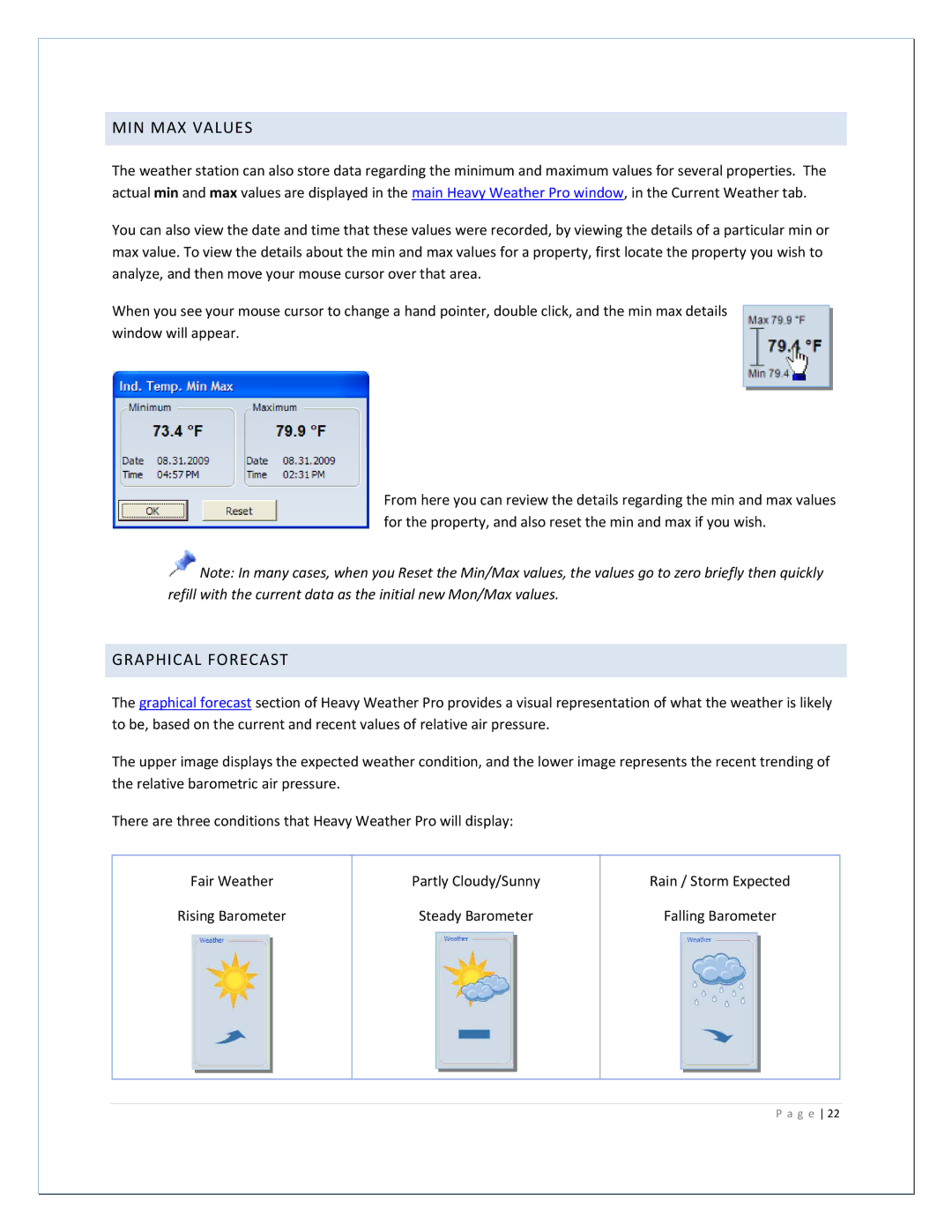 La Crosse Technology 2800 manual MIN MAX Values, Graphical Forecast 