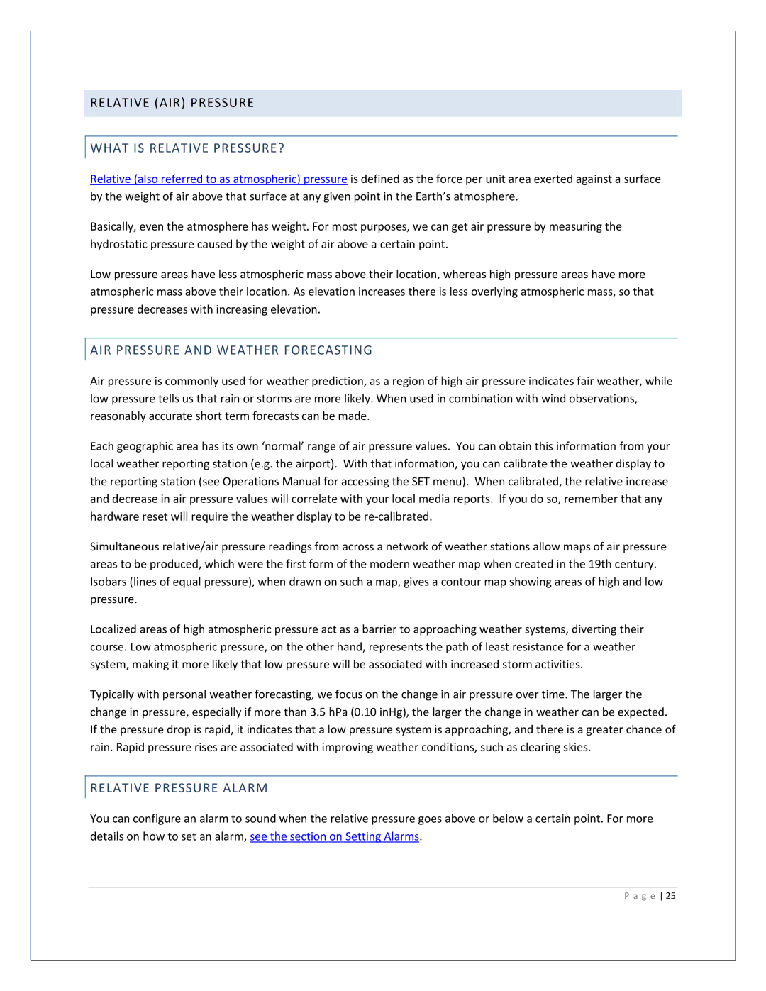 La Crosse Technology 2800 manual Relative AIR Pressure, What is Relative PRESSURE?, AIR Pressure and Weather Forecasting 