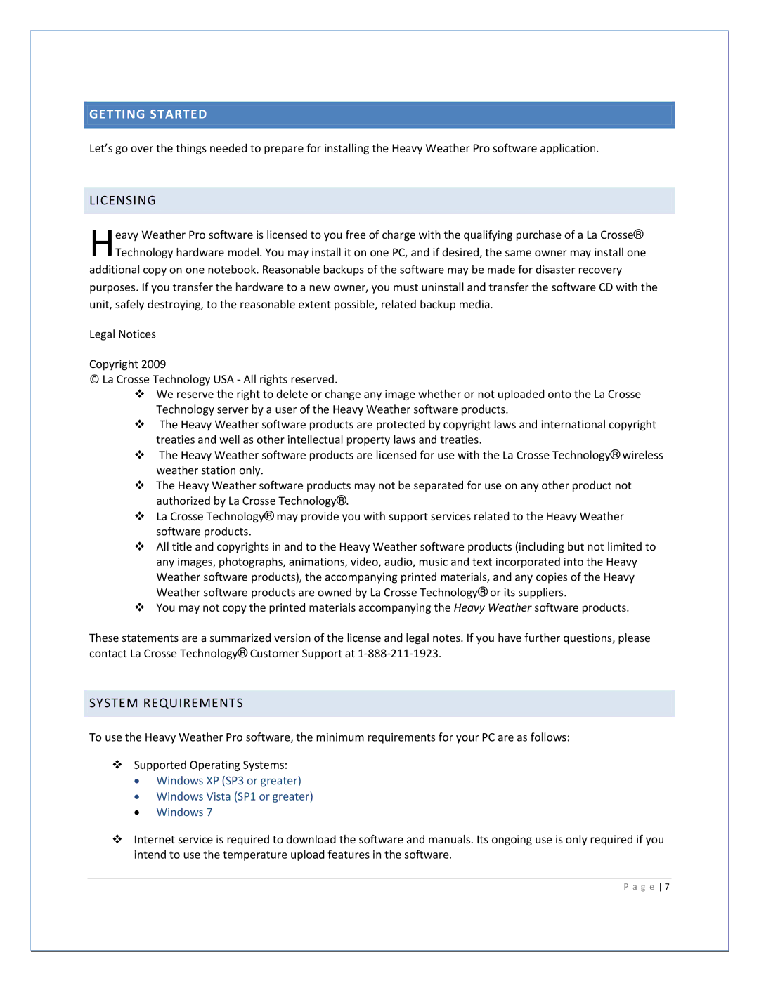 La Crosse Technology 2800 manual Getting Started, Licensing, System Requirements 