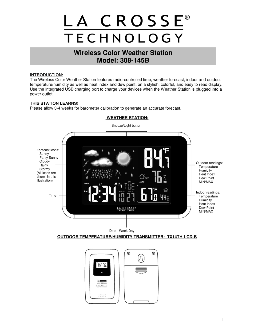 La Crosse Technology 308-145B manual This Station Learns, Weather Station 