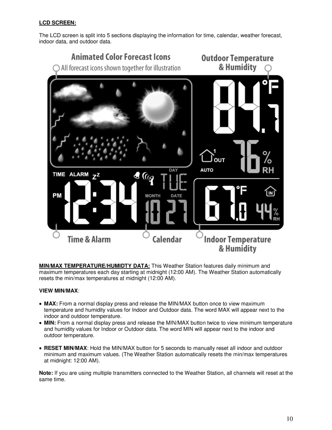 La Crosse Technology 308-145B manual LCD Screen, View MIN/MAX 