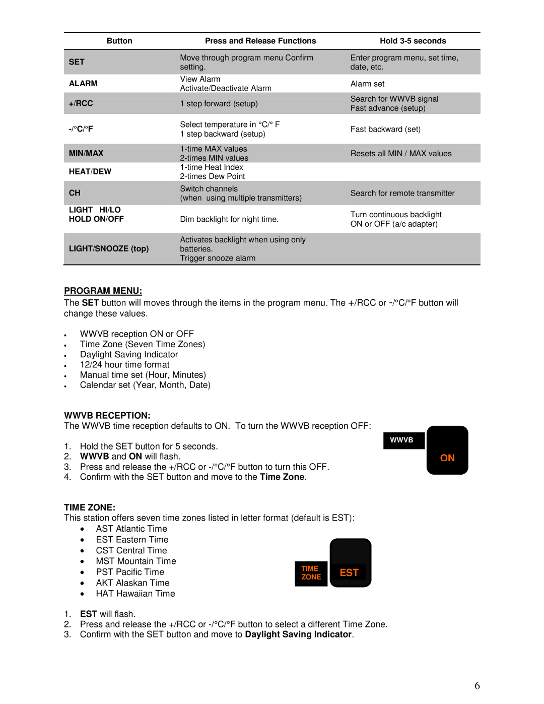 La Crosse Technology 308-145B manual Wwvb Reception, +/Rcc 