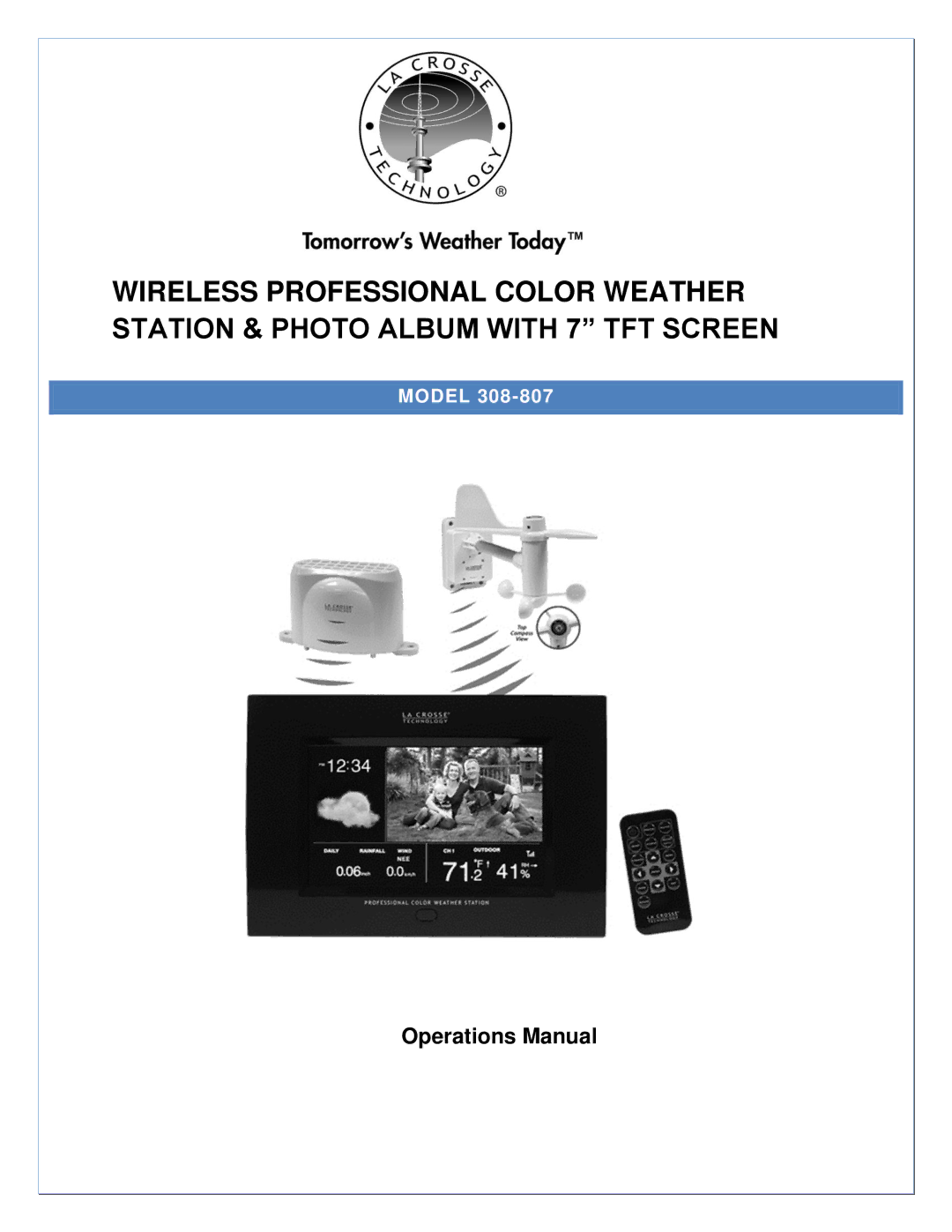 La Crosse Technology 308-807 manual Operations Manual 