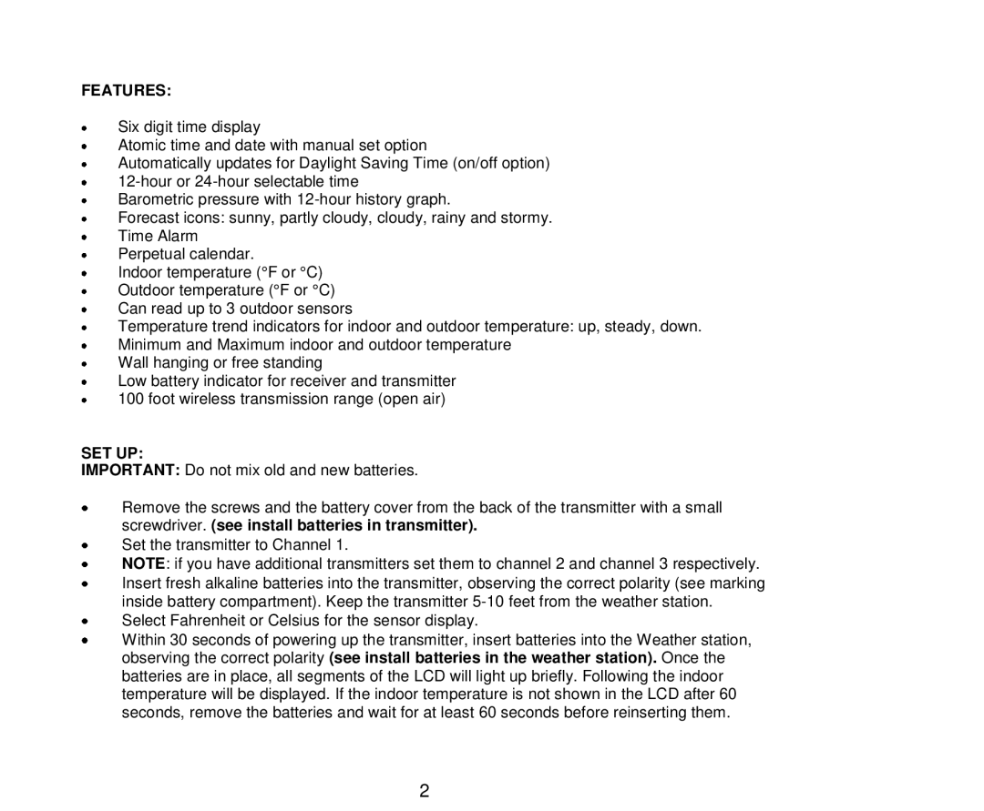 La Crosse Technology 512-807 manual Features, Set Up 