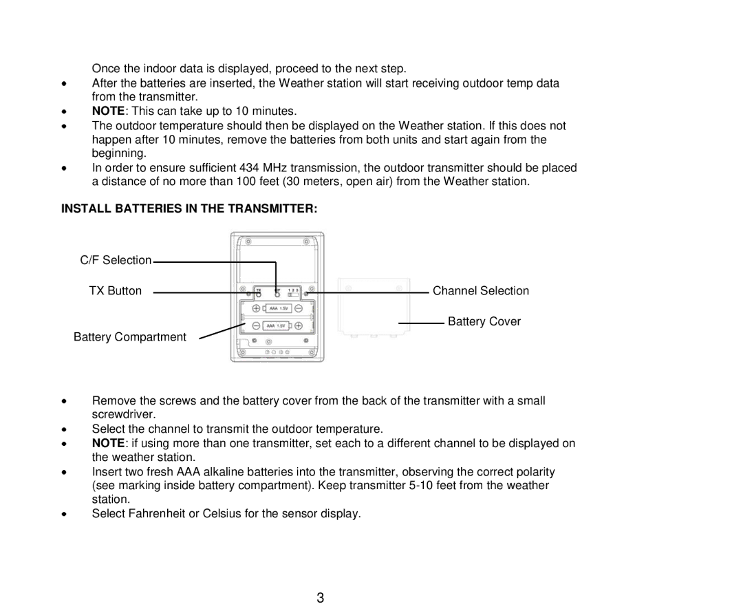 La Crosse Technology 512-807 manual Install Batteries in the Transmitter 