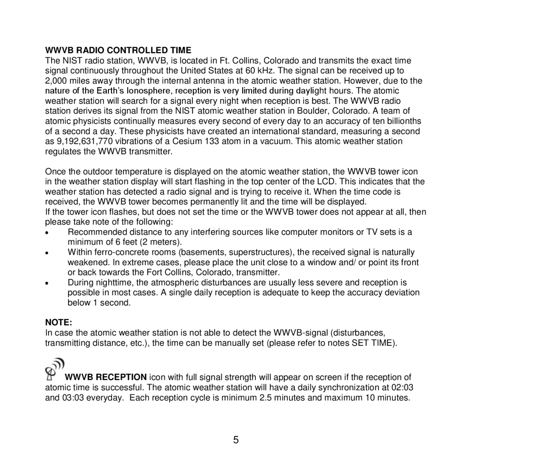 La Crosse Technology 512-807 manual Wwvb Radio Controlled Time 