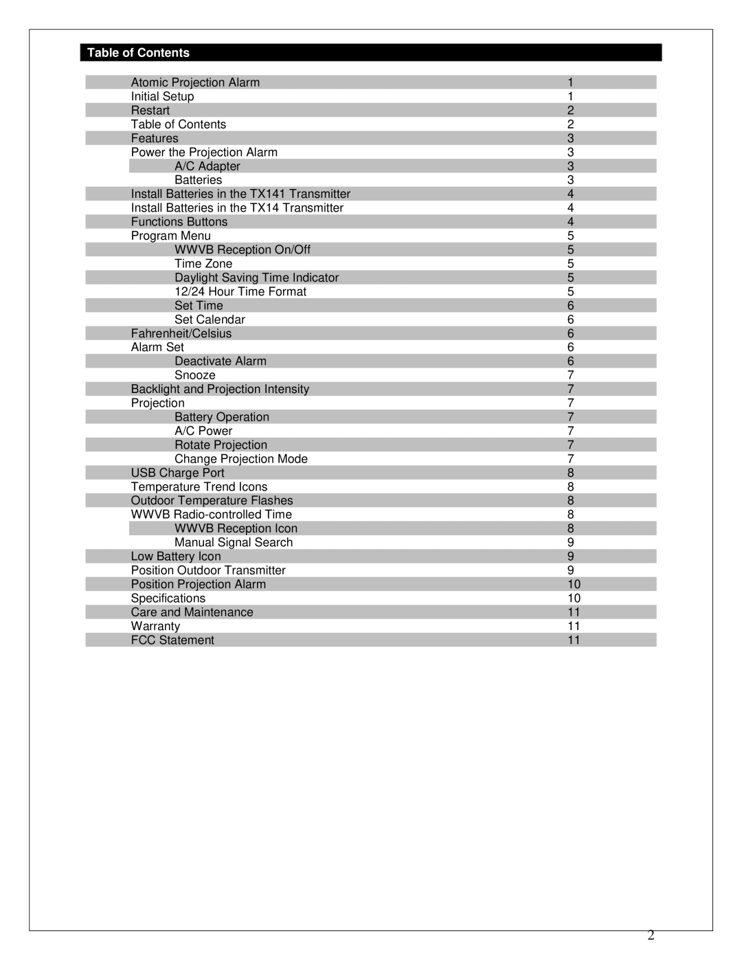 La Crosse Technology 616-146 instruction manual Table of Contents 