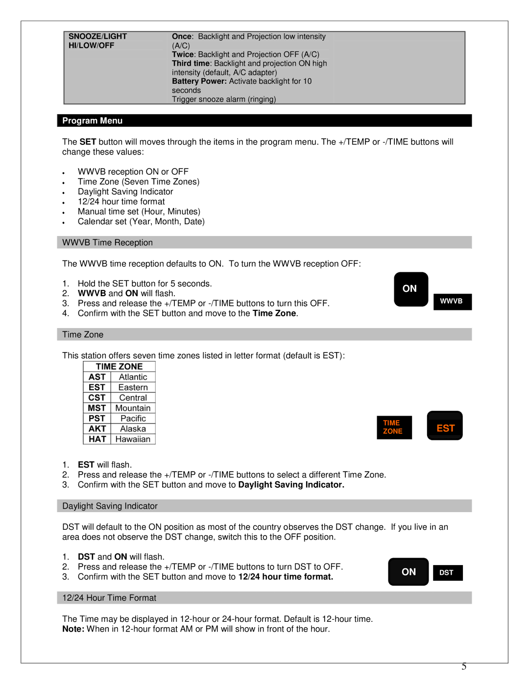 La Crosse Technology 616-146 instruction manual Program Menu, Hi/Low/Off 