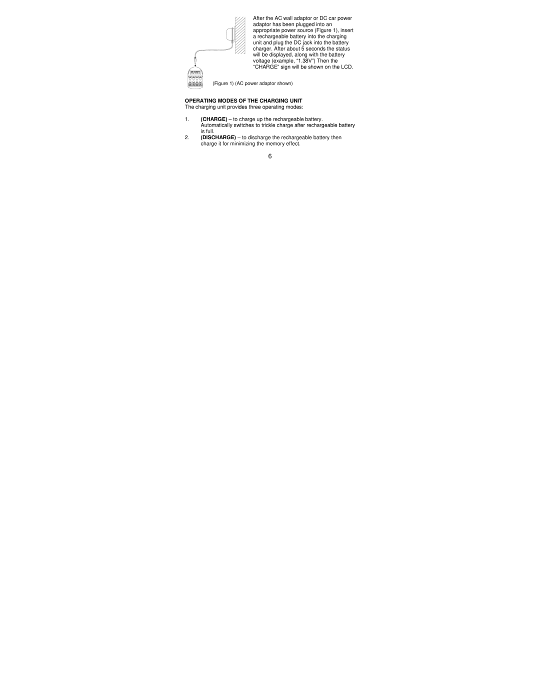 La Crosse Technology BC-500 specifications Operating Modes of the Charging Unit, AC power adaptor shown 