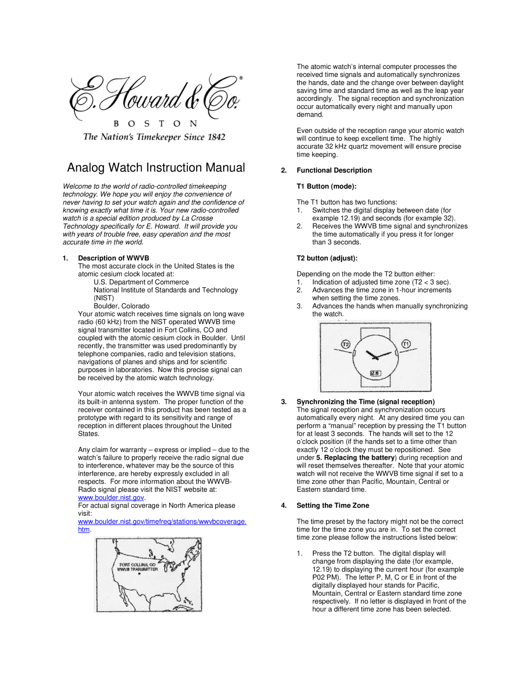 La Crosse Technology EH-21G instruction manual Description of Wwvb, Functional Description T1 Button mode 