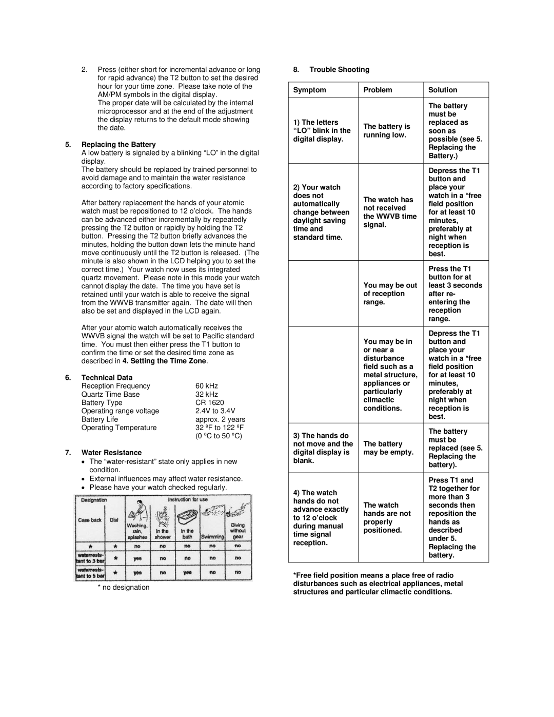 La Crosse Technology EH-21G instruction manual Replacing the Battery, Technical Data, Water Resistance, Replaced see 