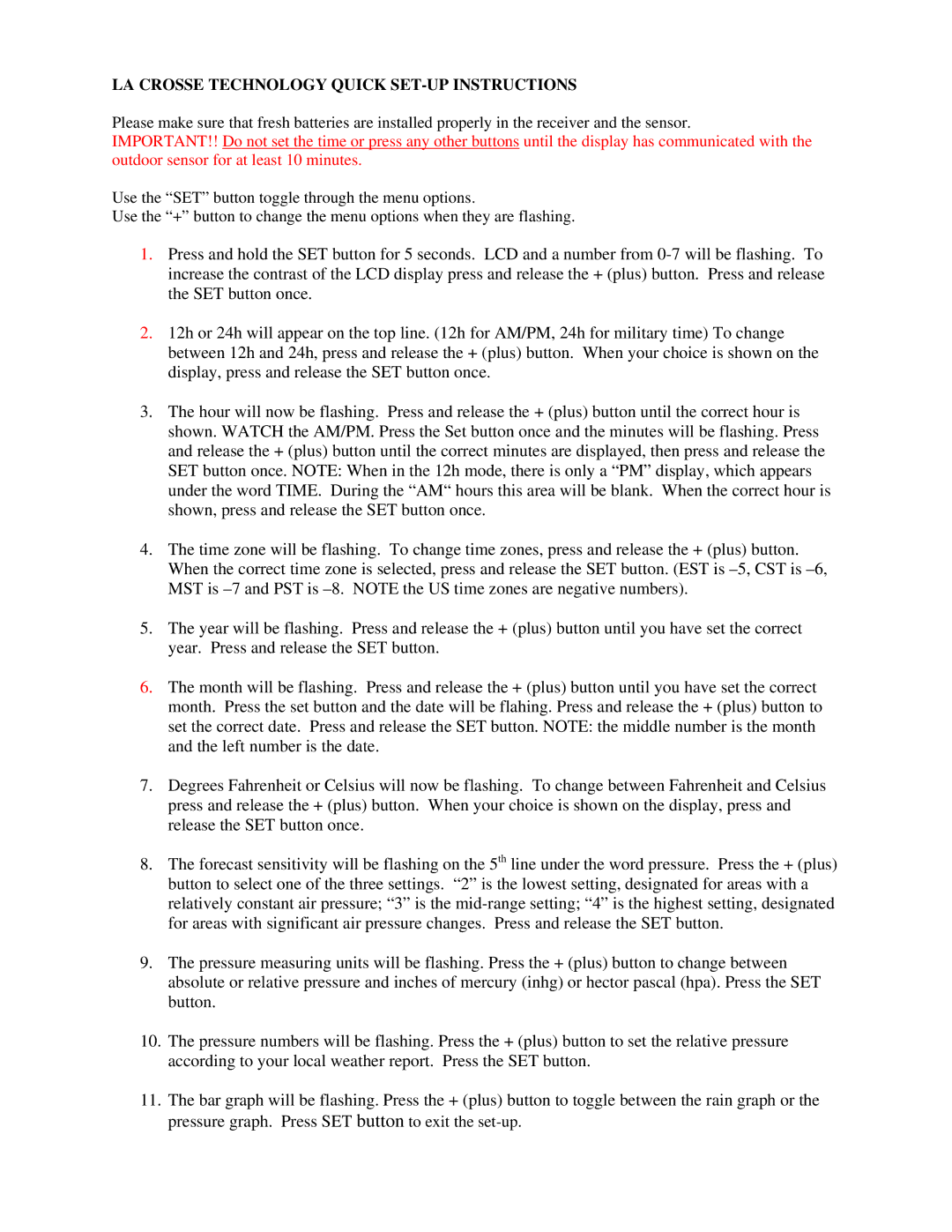 La Crosse Technology Outdoor Sensor manual LA Crosse Technology Quick SET-UP Instructions 