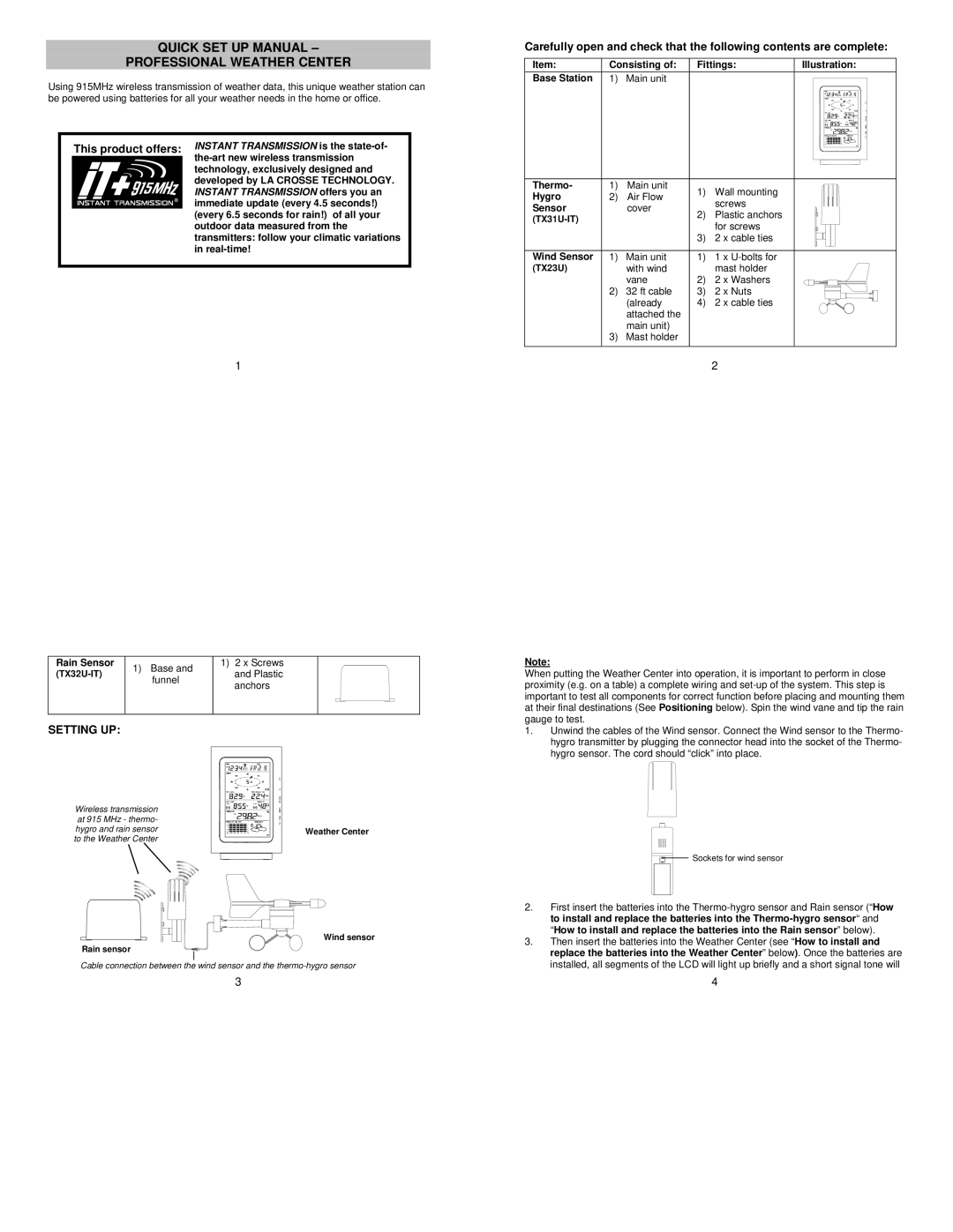 La Crosse Technology TX31U-IT quick setup manual Setting UP 