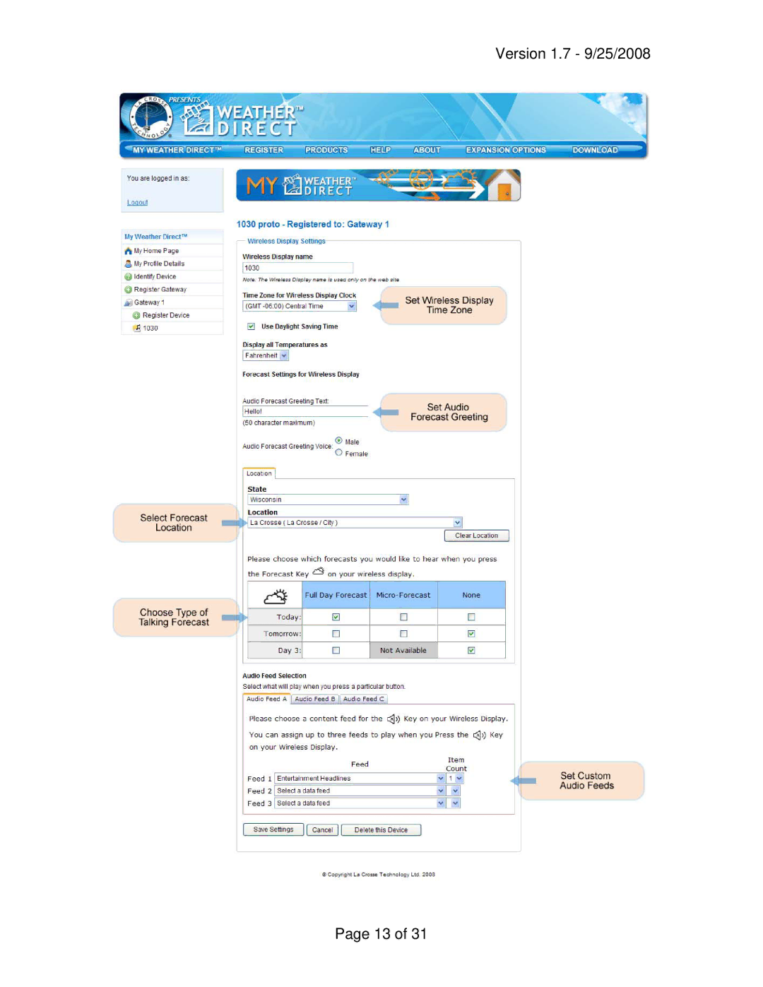 La Crosse Technology WA-1030U owner manual Version 1.7 9/25/2008 