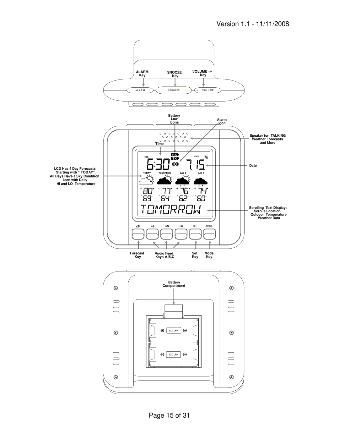 La Crosse Technology WA-1140U owner manual Alarm Snooze Volume + 