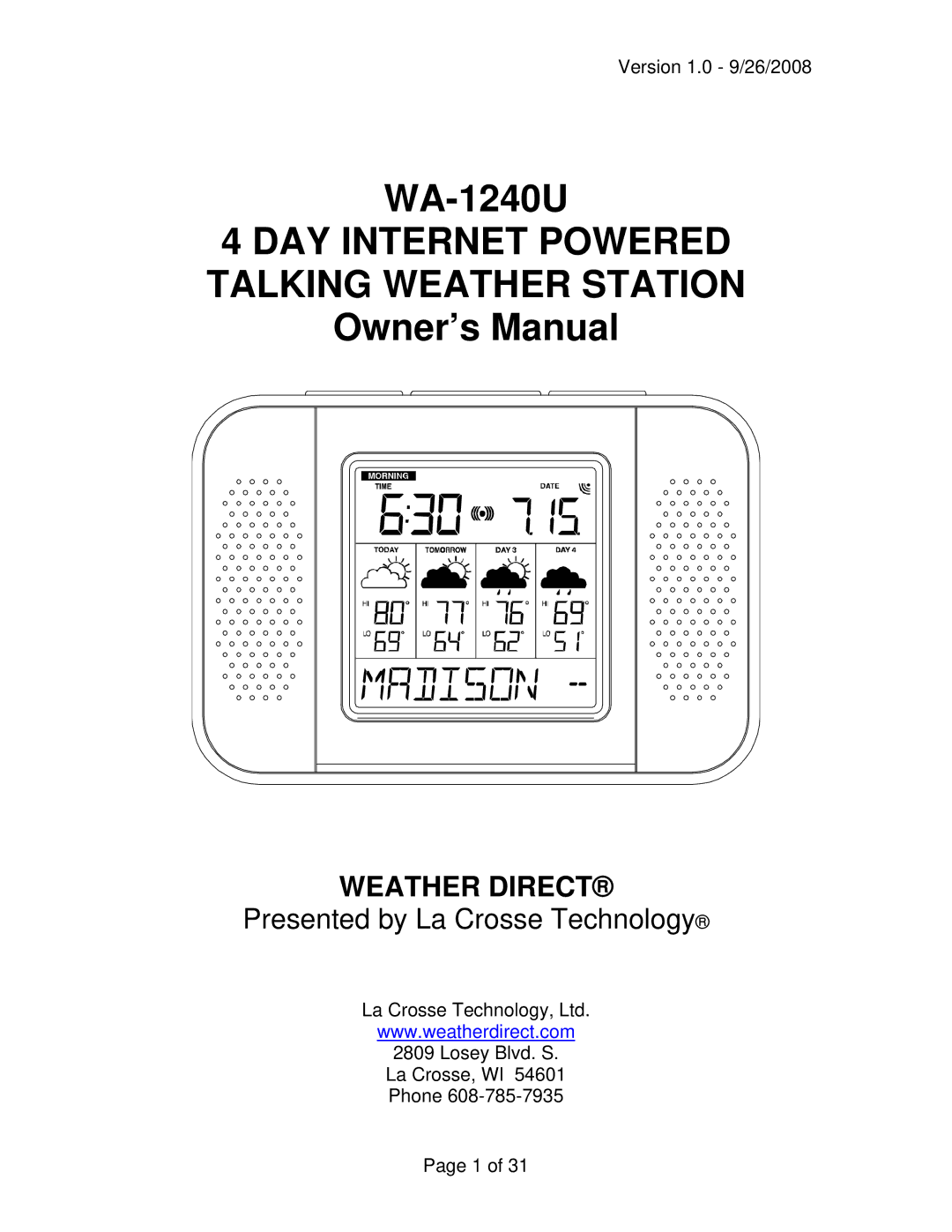 La Crosse Technology WA-1240U owner manual 