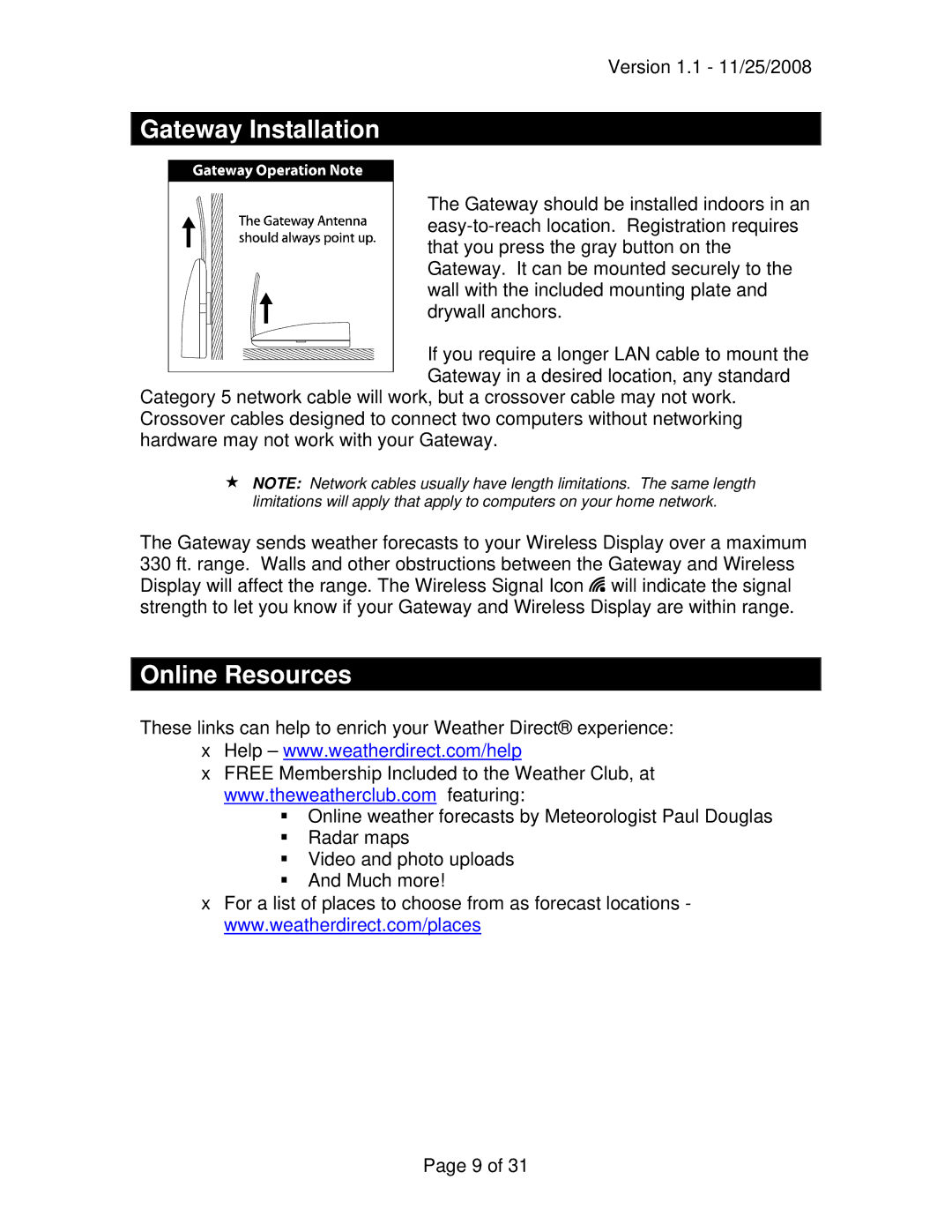 La Crosse Technology WA-1440U owner manual Gateway Installation, Online Resources 