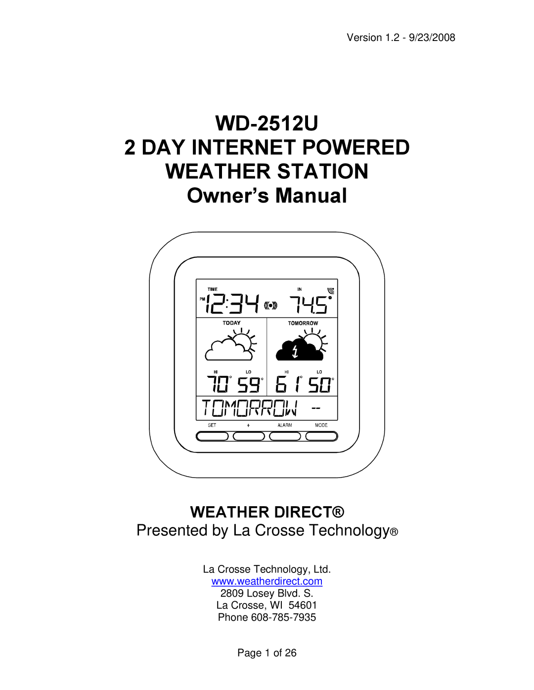 La Crosse Technology WD-2512U owner manual DAY Internet Powered Weather Station 