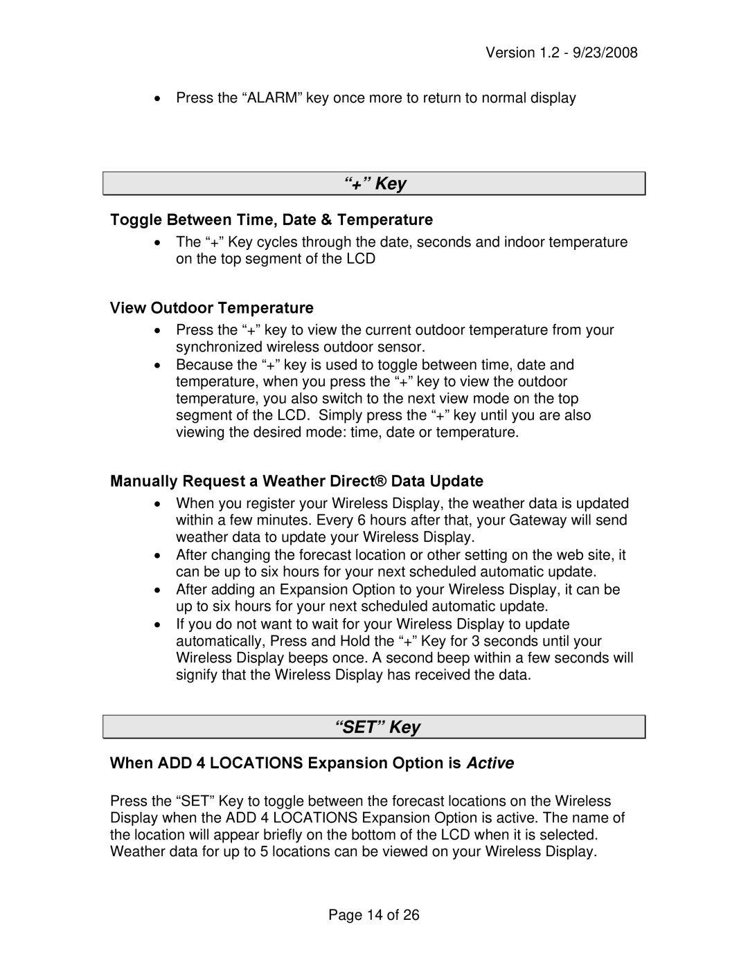 La Crosse Technology WD-2512U owner manual + Key, SET Key 