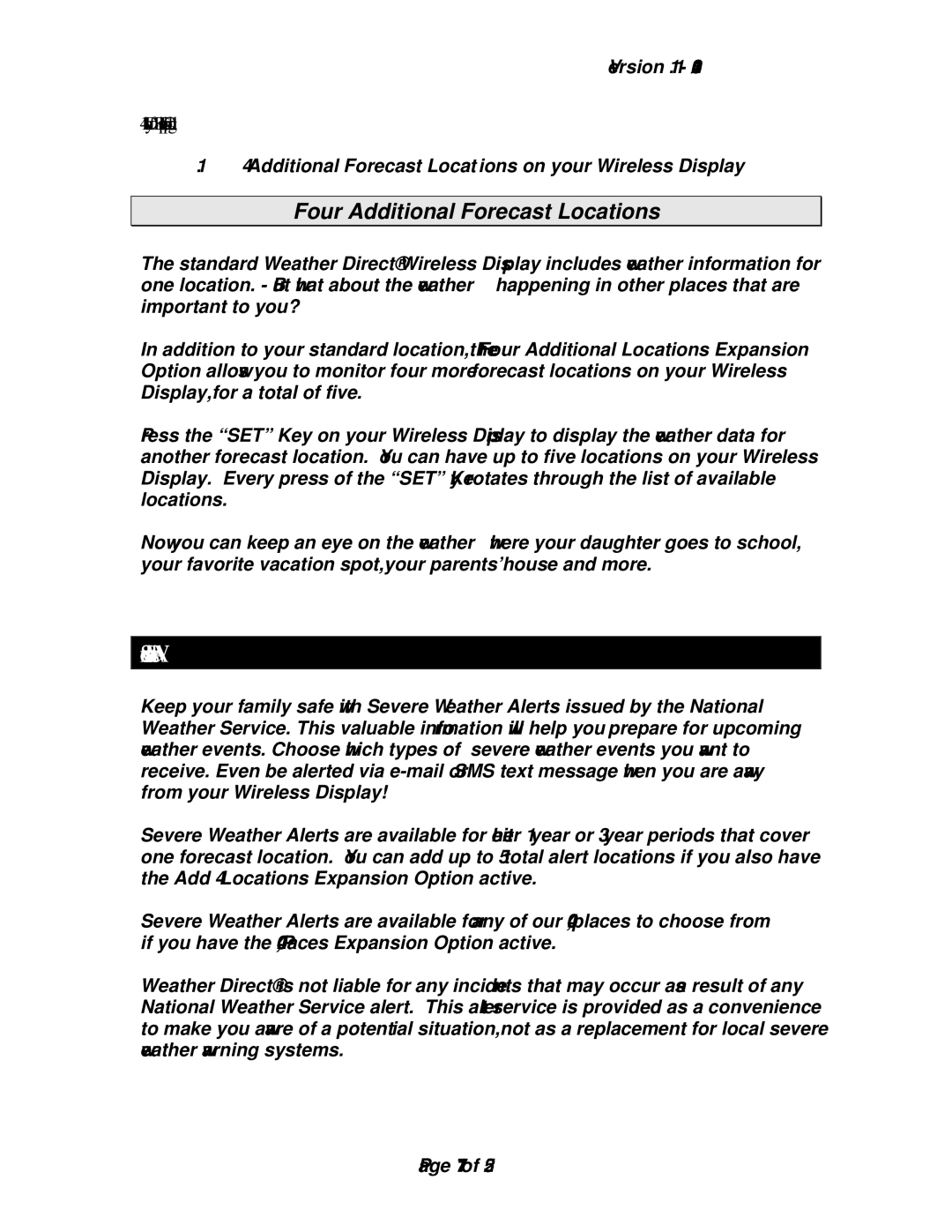 La Crosse Technology WD-3102U owner manual Severe Weather Alerts, Four Additional Forecast Locations 