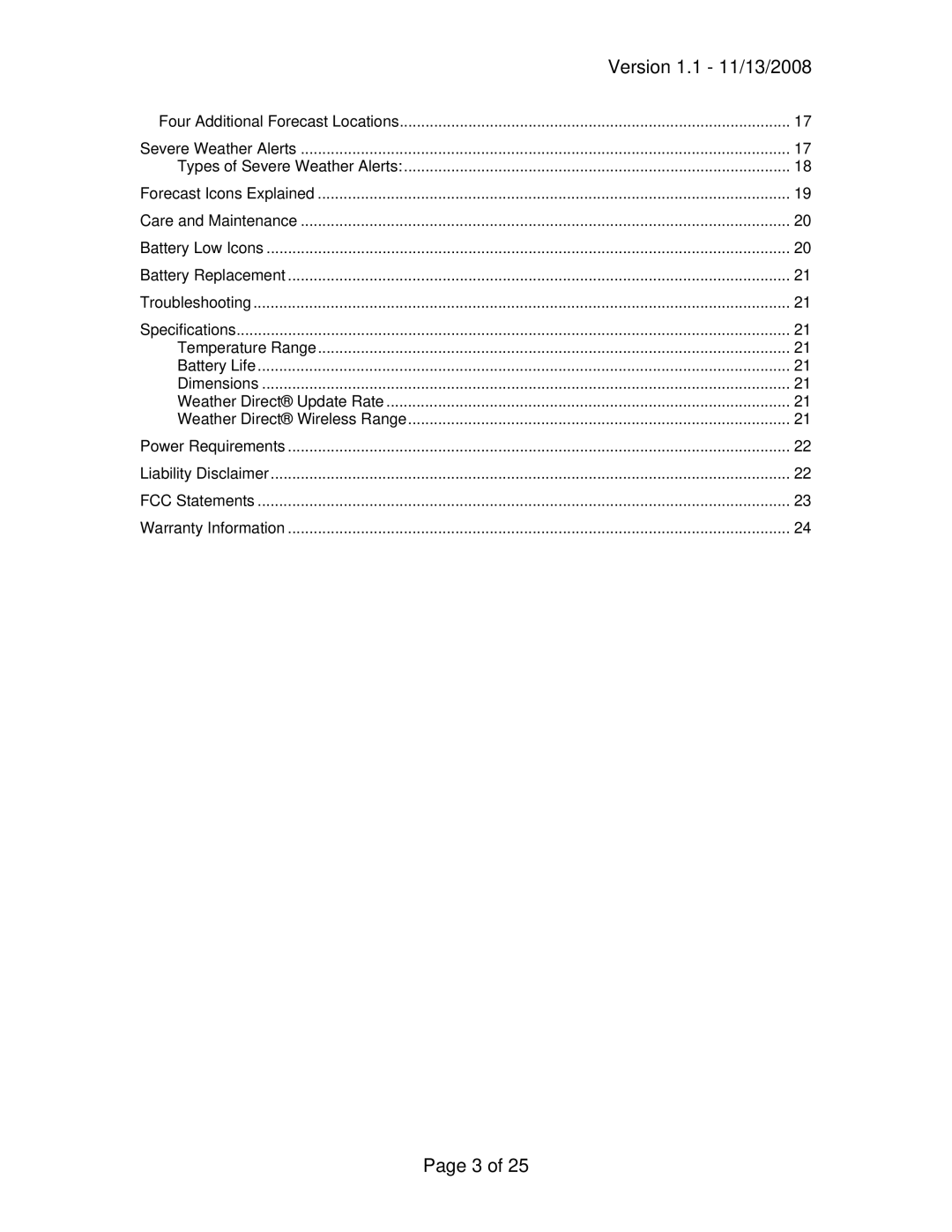 La Crosse Technology WD-3102U owner manual Version 1.1 11/13/2008 