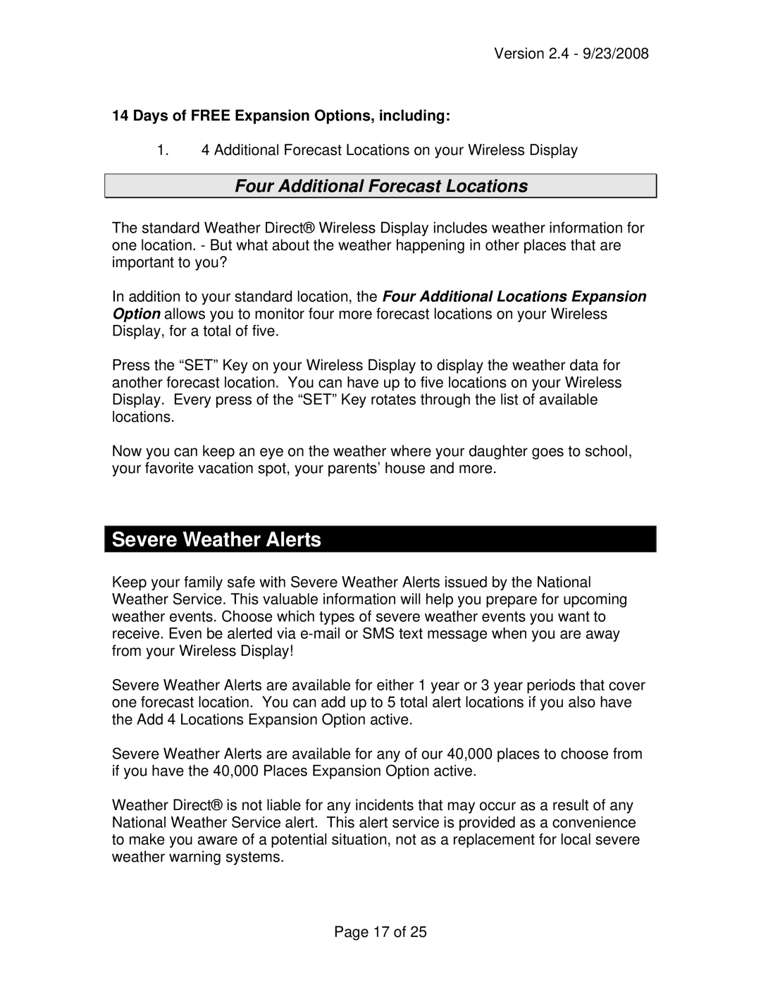 La Crosse Technology WD-3103U owner manual Severe Weather Alerts, Four Additional Forecast Locations 